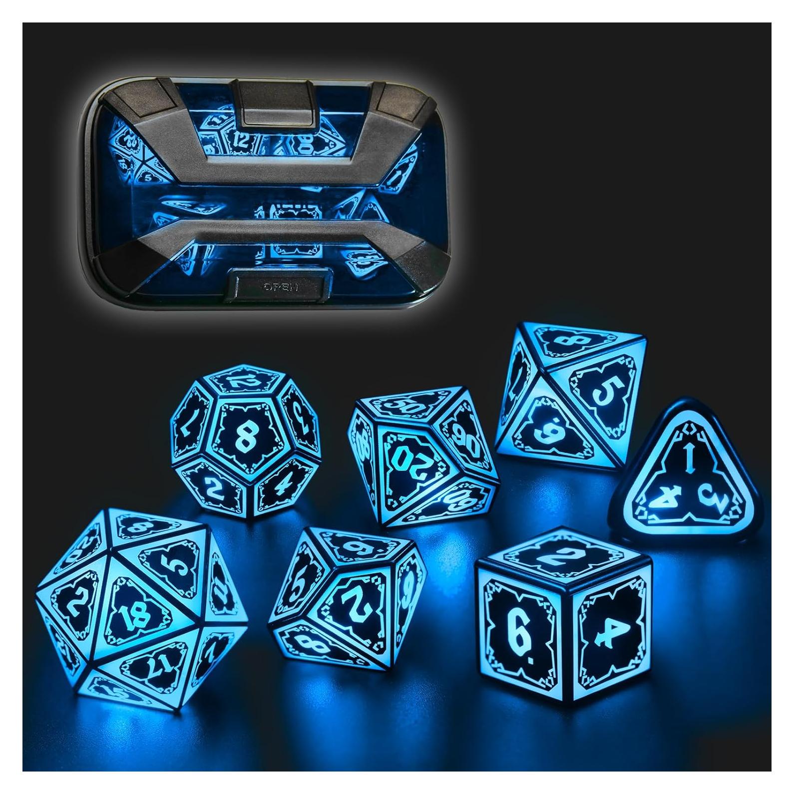 Juego de Dados LED Recargables FONVGOGO 7 Piezas Azul