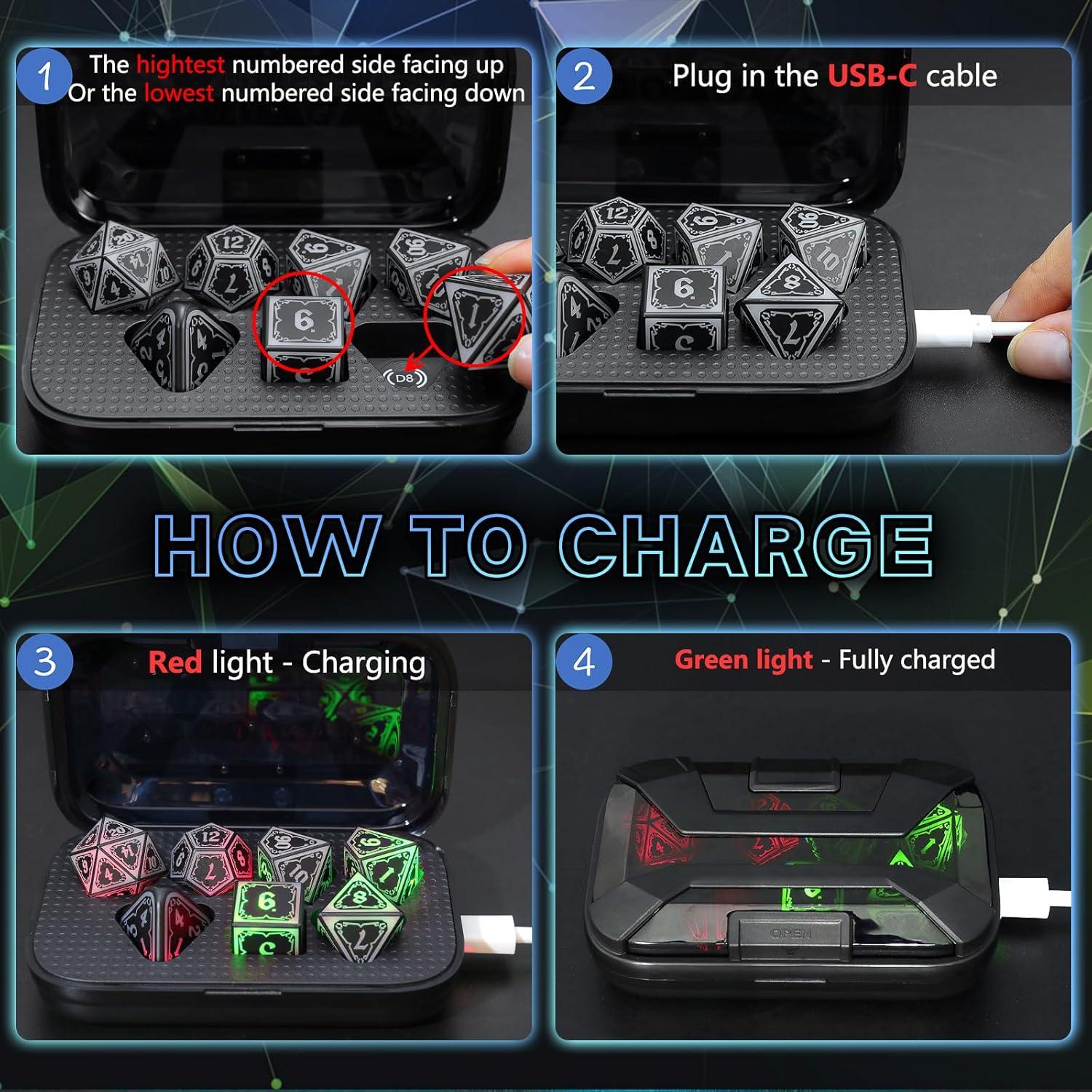 Juego de Dados LED Recargables FONVGOGO 7 Piezas Azul