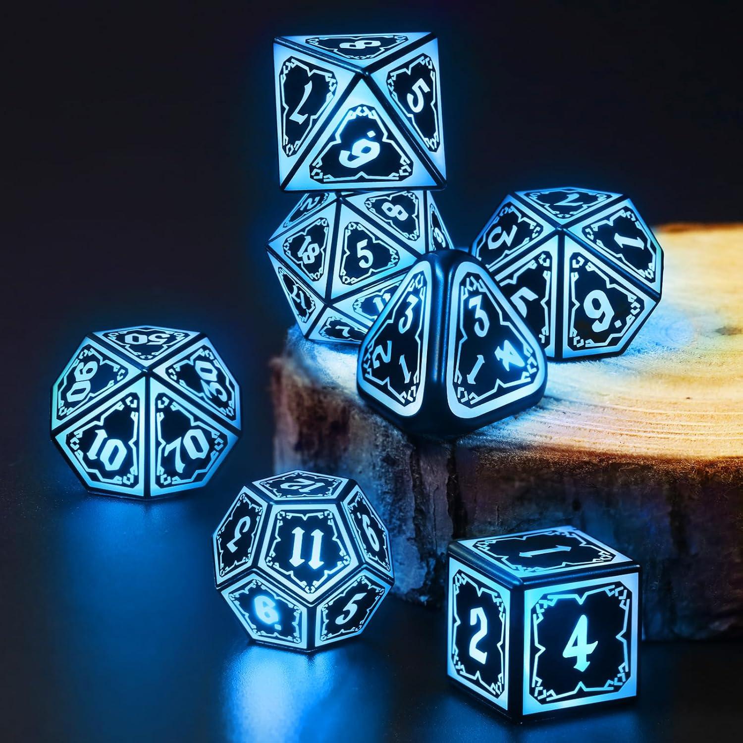 Juego de Dados LED Recargables FONVGOGO 7 Piezas Azul