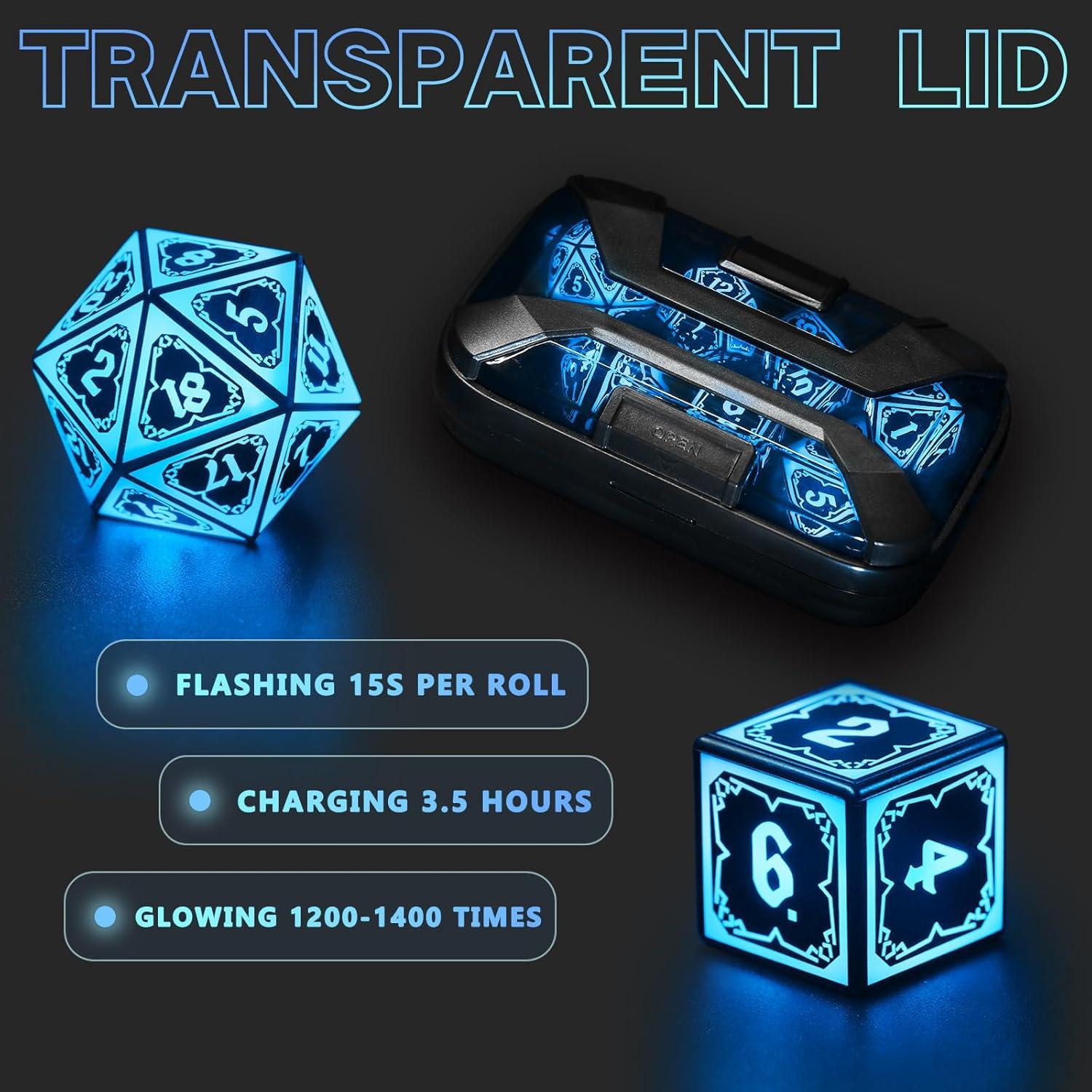 Juego de Dados LED Recargables FONVGOGO 7 Piezas Azul