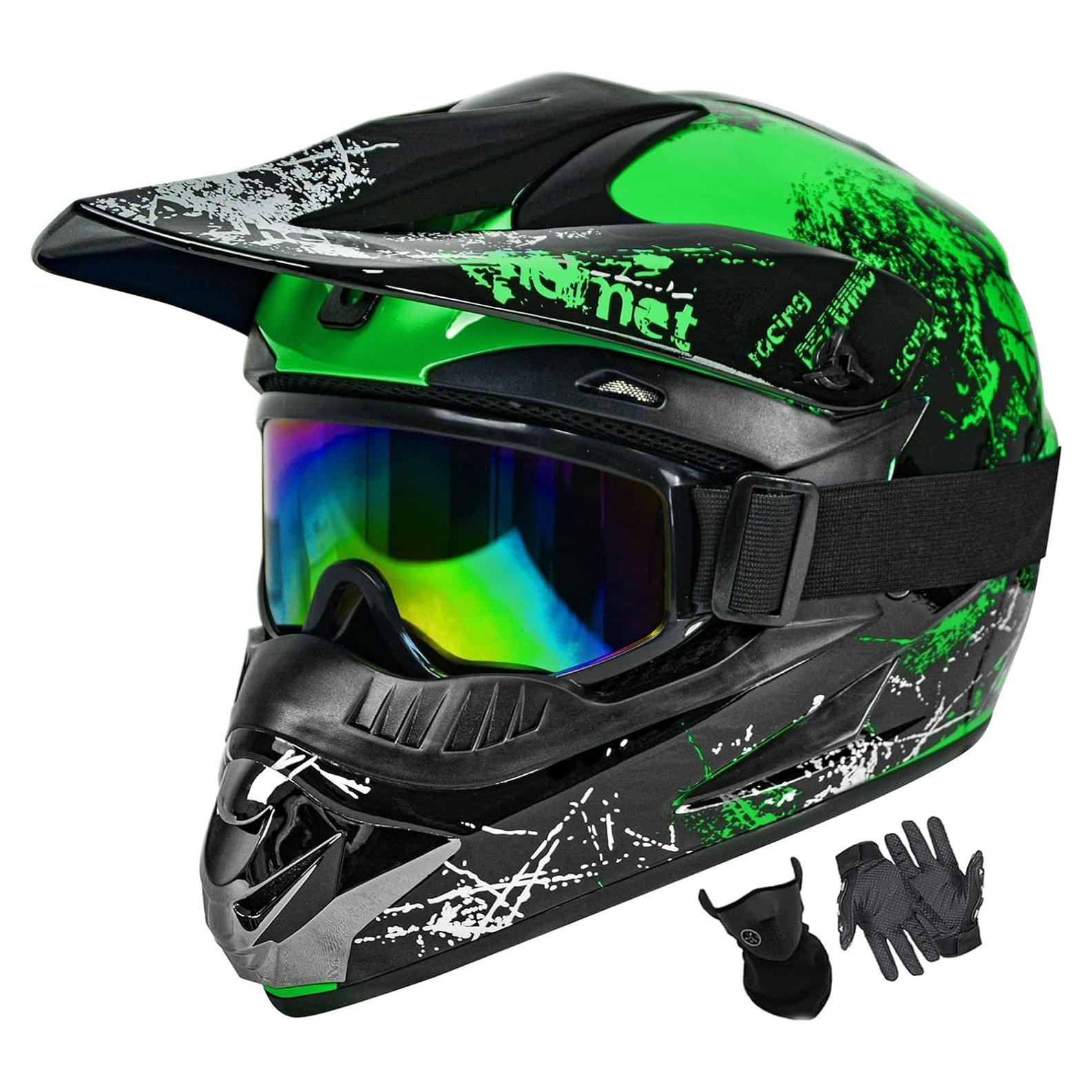 Casco de Motocross SanQing Mediano Verde Aprobado por DOT