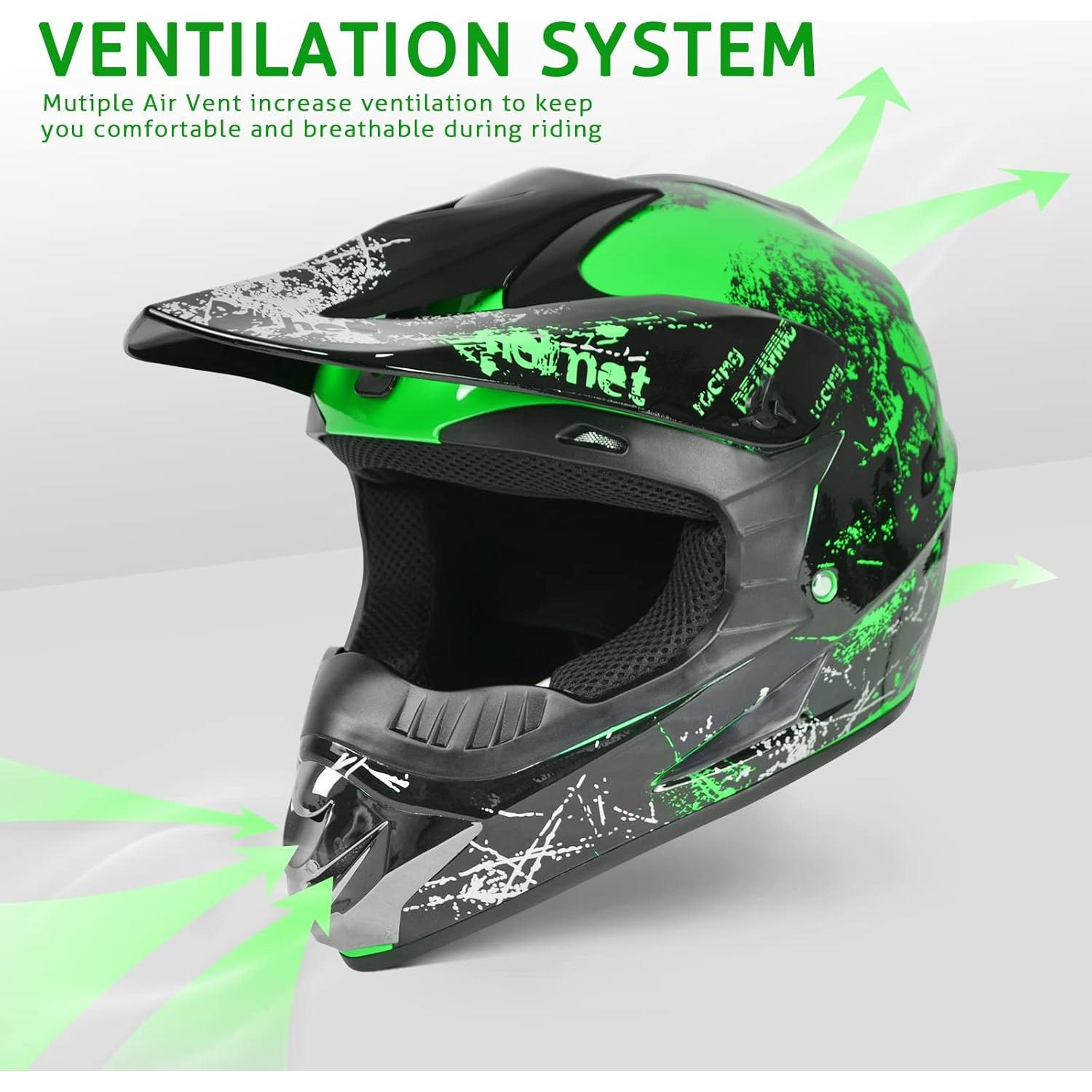 Casco de Motocross SanQing Mediano Verde Aprobado por DOT