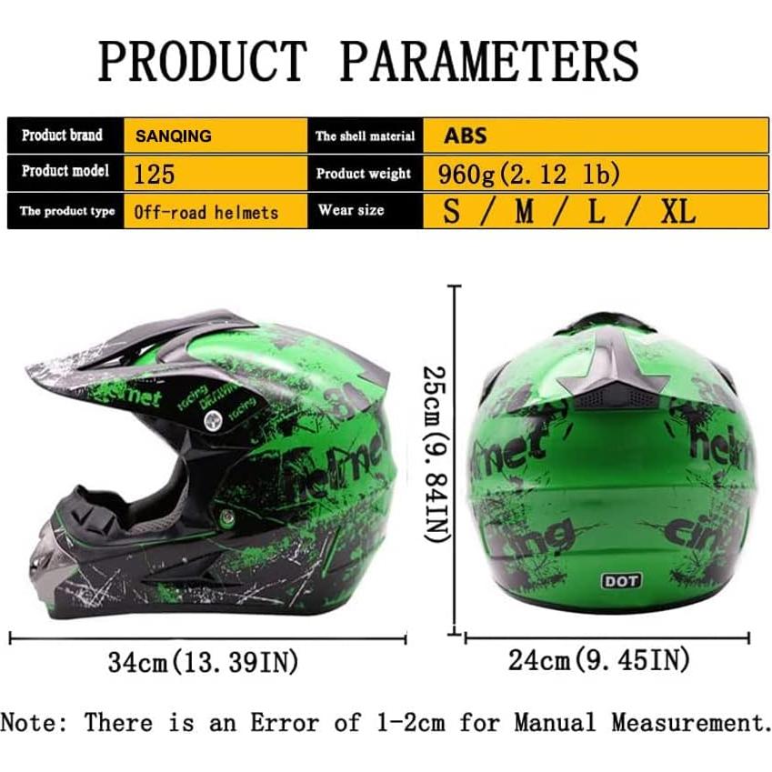 Casco de Motocross SanQing Mediano Verde Aprobado por DOT