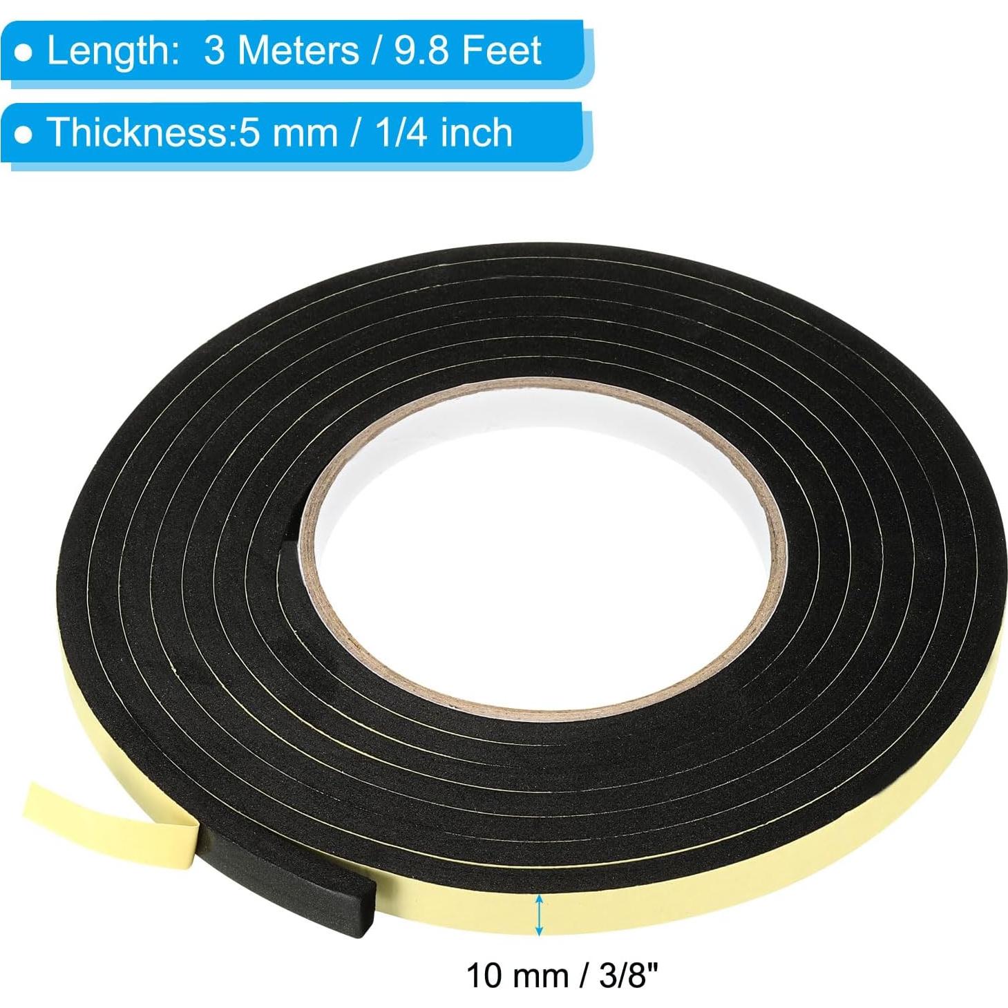 Cinta de Espuma Aislante PATIKIL 3m x 10mm x 5mm Negra - 3 Rollos