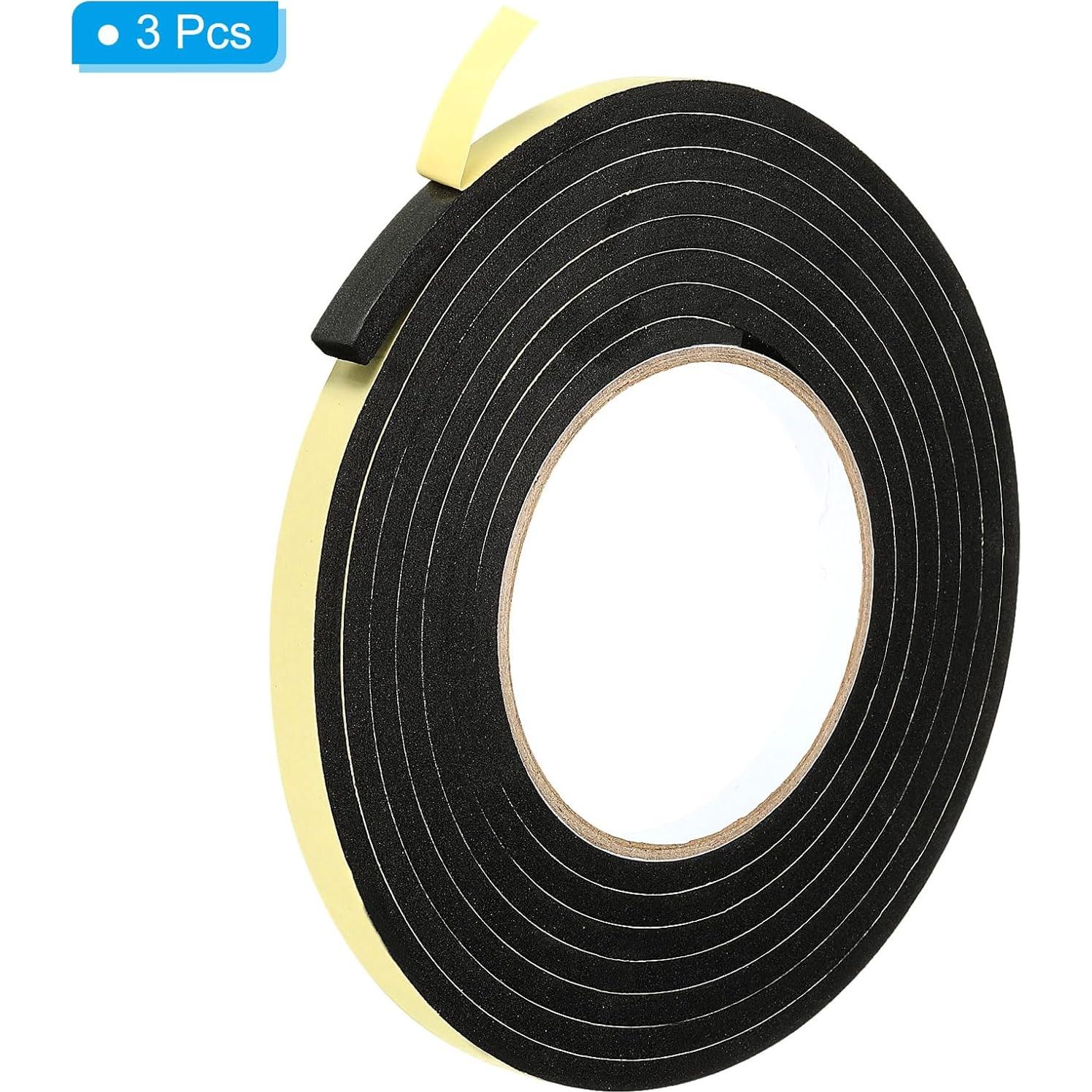 Cinta de Espuma Aislante PATIKIL 3m x 10mm x 5mm Negra - 3 Rollos