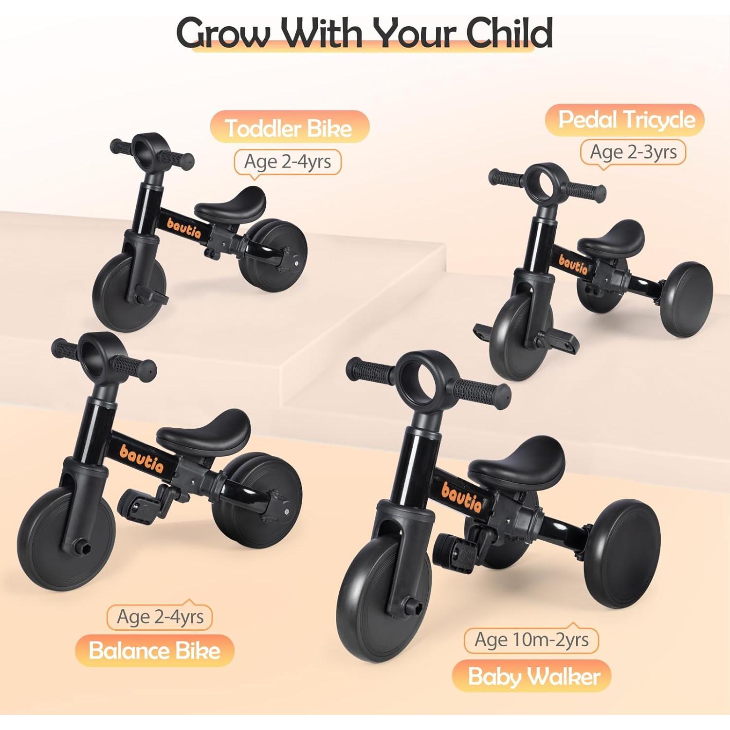Triciclo 4 en 1 Bautia para Niños 1-3 Años, Bicicleta de Equilibrio