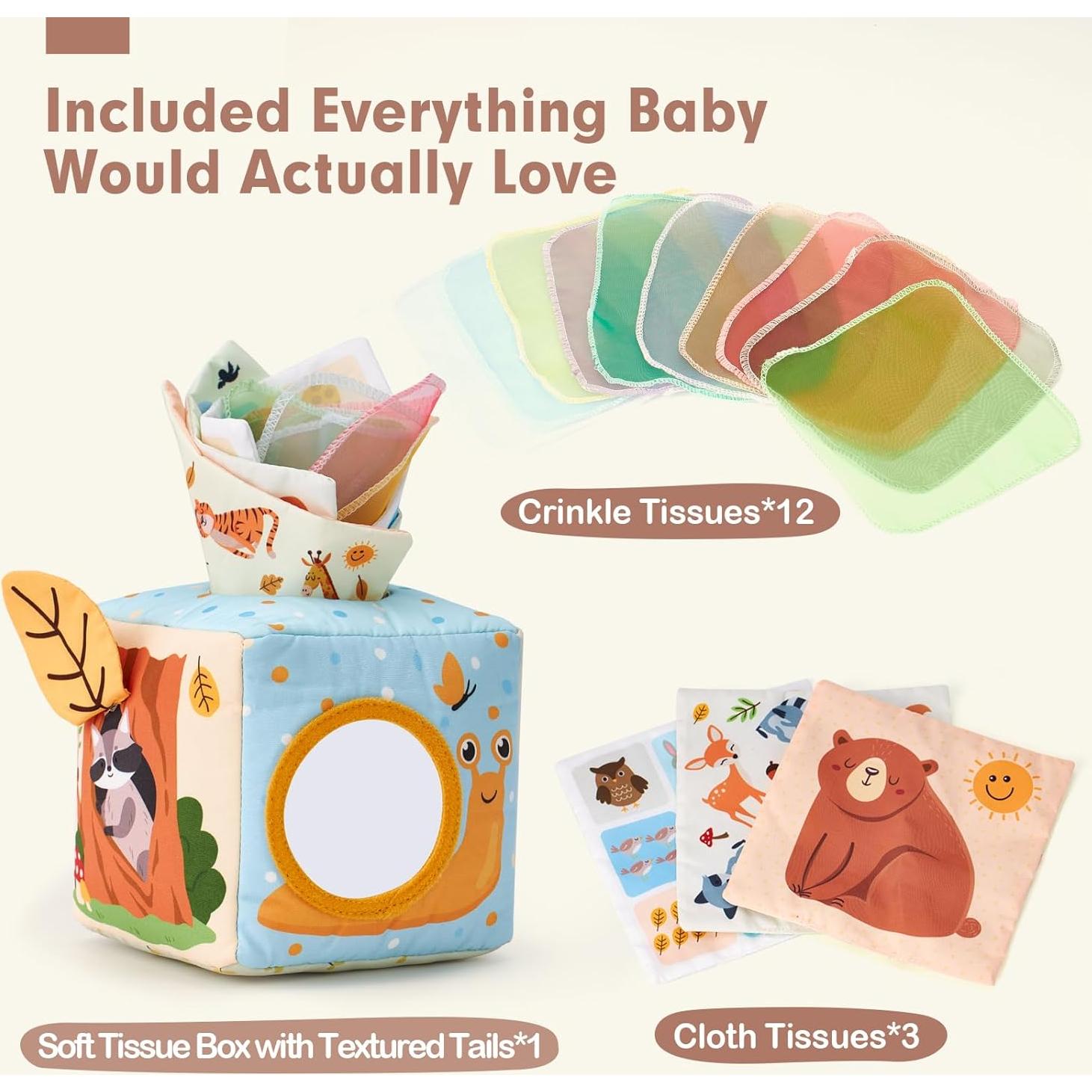 Caja de Pañuelos Hahaland para Bebés 6-12 Meses - Juguete Sensorial