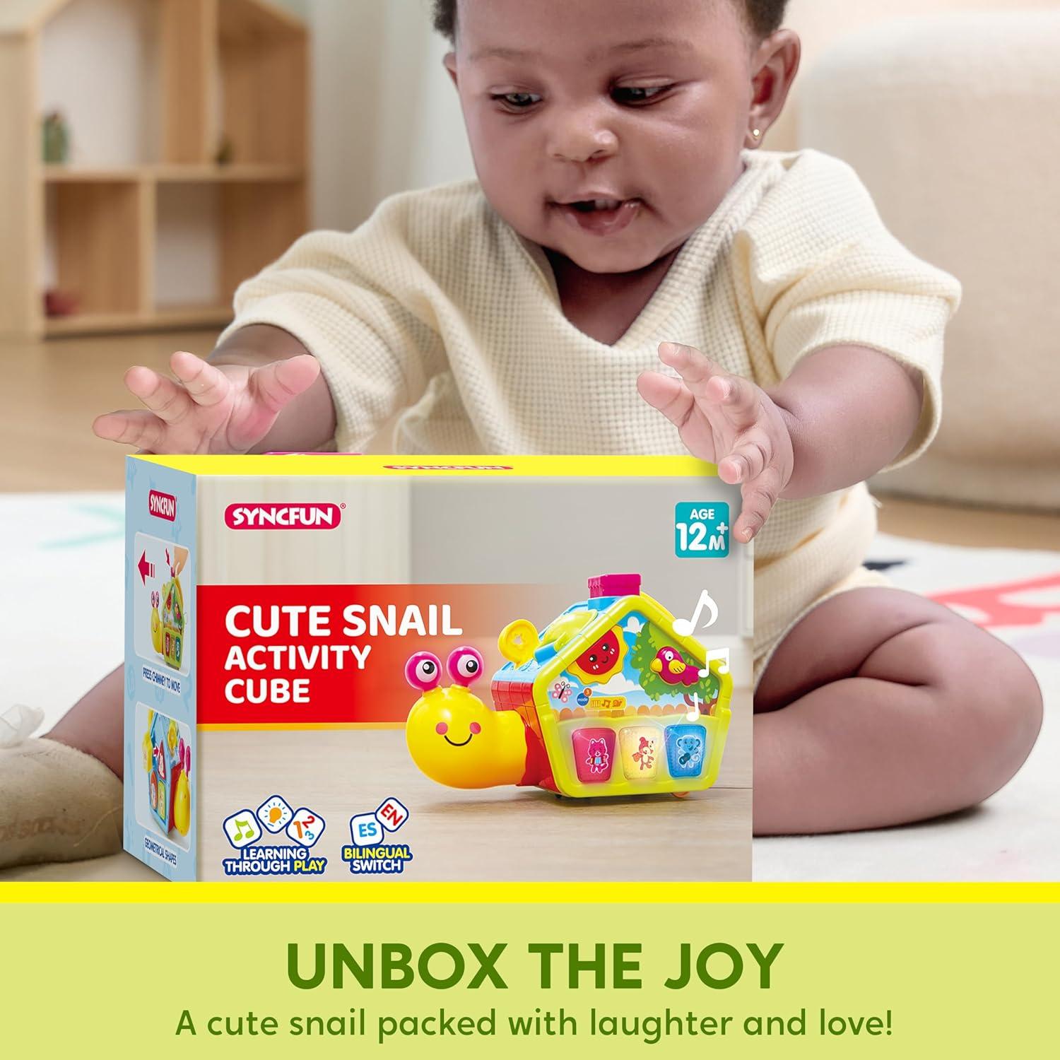 SYNCFUN Baby Toys, Montessori Toys for 1 Year Old, Tummy Time Gift, Learning Crawl Snail Busy Activity Cube, Educational Toddler Present with Music, Birthday Gifts for Boys and Girls Aged 1-3
