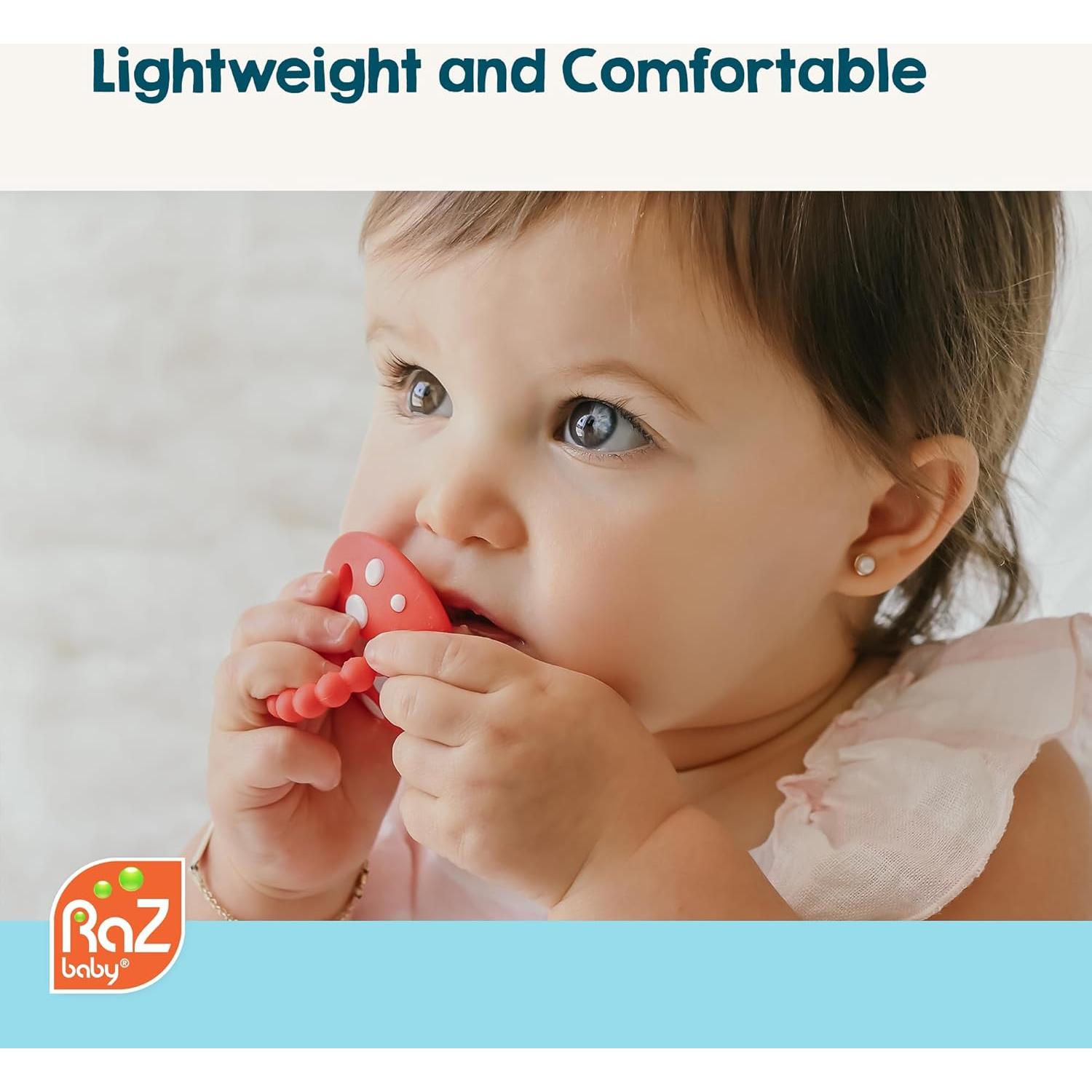 RaZbaby Chompy Mordedor de Silicona para Bebés 3M+ - Rojo/Rosa