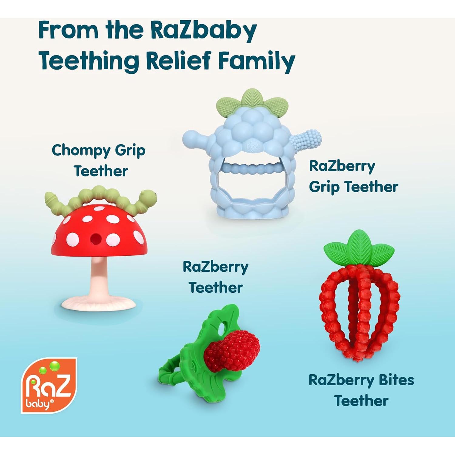 RaZbaby Chompy Mordedor de Silicona para Bebés 3M+ - Rojo/Rosa