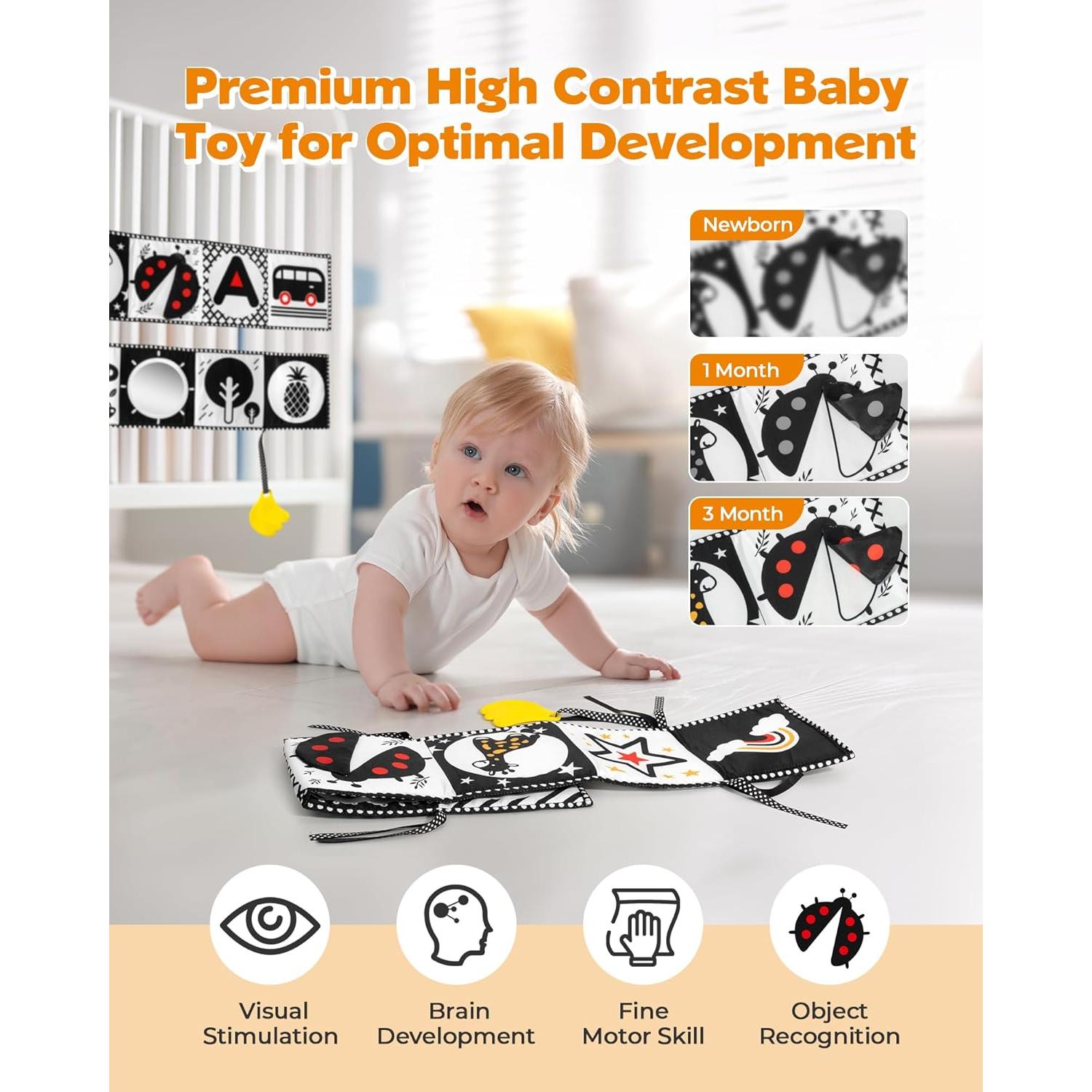 Libro suave para bebés SHANTOU B&W 0-1 años con mordedor