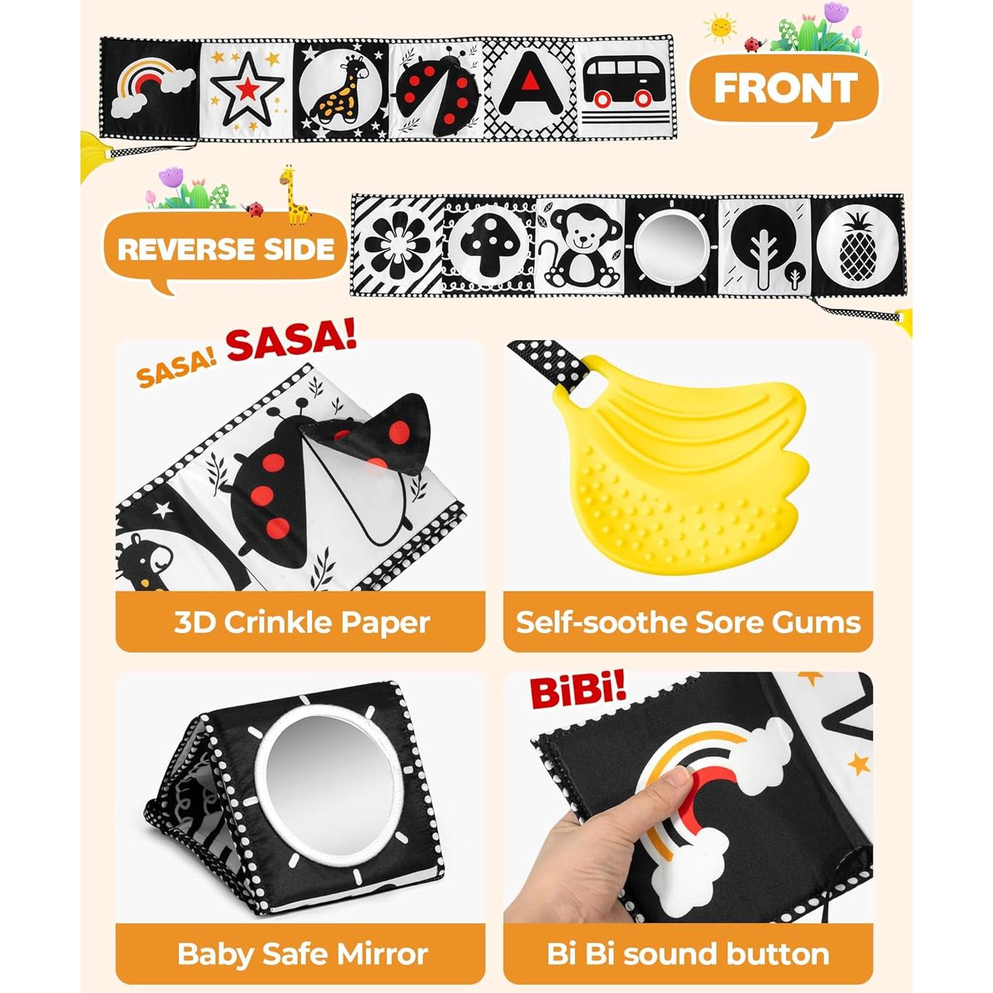 Libro suave para bebés SHANTOU B&W 0-1 años con mordedor