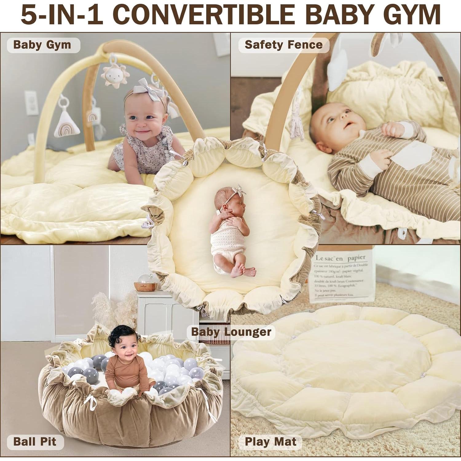 Gimnasio para Bebés 5 en 1 Crema con 6 Juguetes Sensoriales