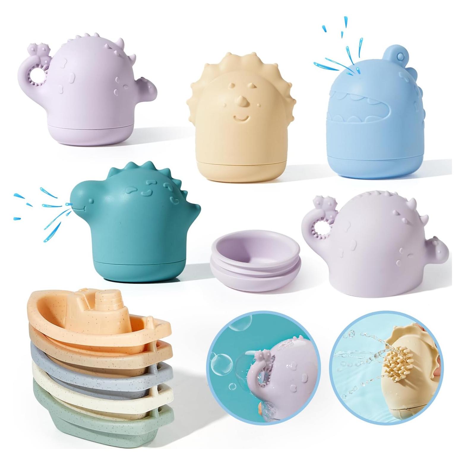 Juguetes de Baño para Bebés AMCHSURI 9PCS Silicona y Barcos
