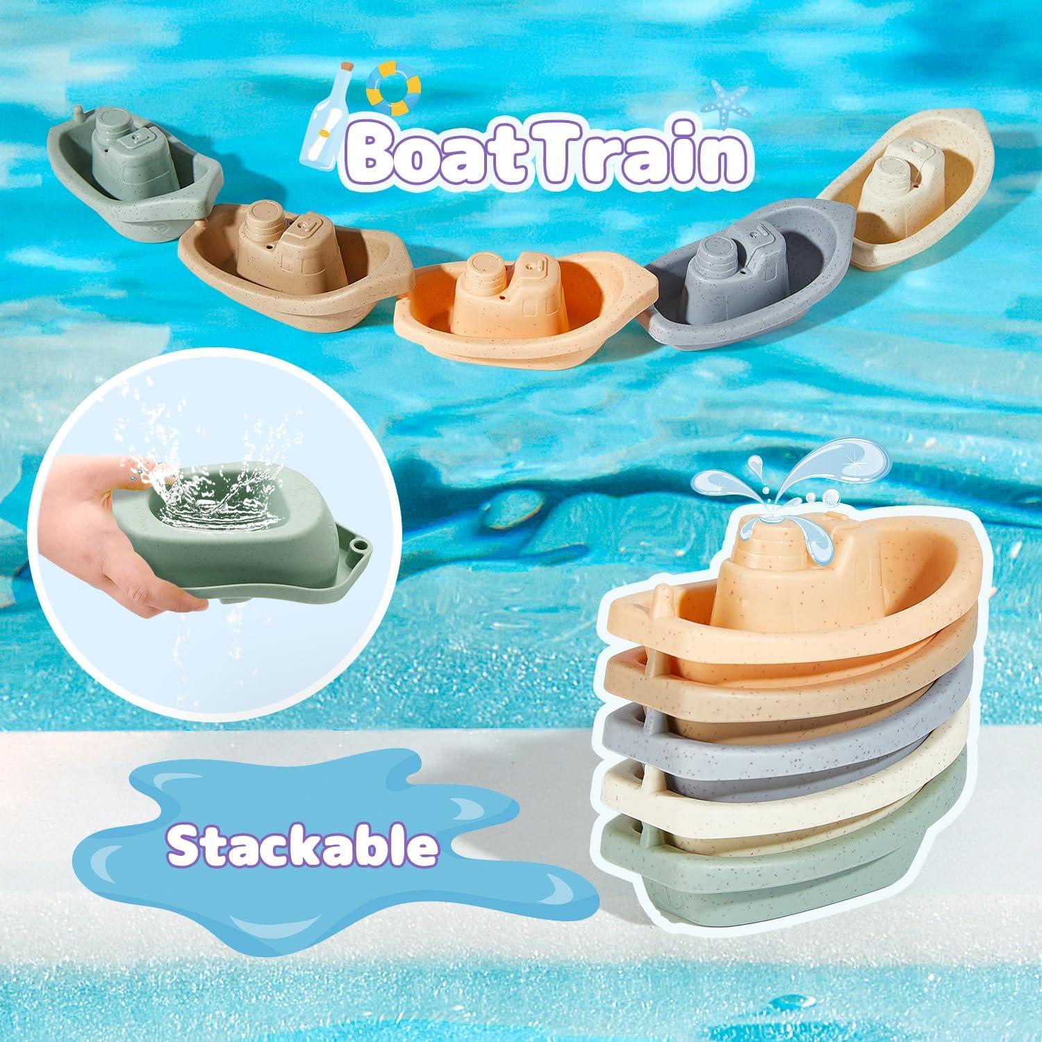 Juguetes de Baño para Bebés AMCHSURI 9PCS Silicona y Barcos