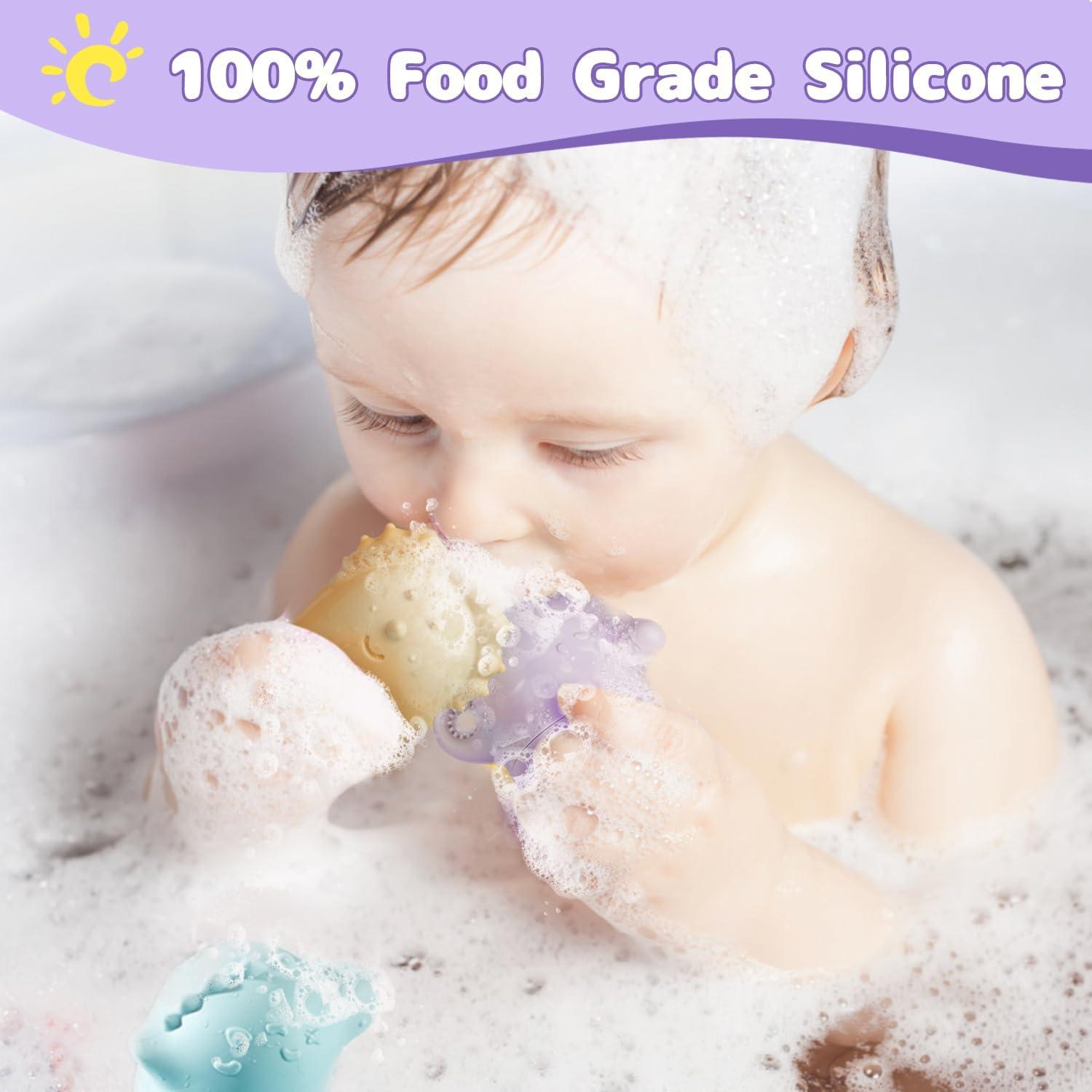 Juguetes de Baño para Bebés AMCHSURI 9PCS Silicona y Barcos