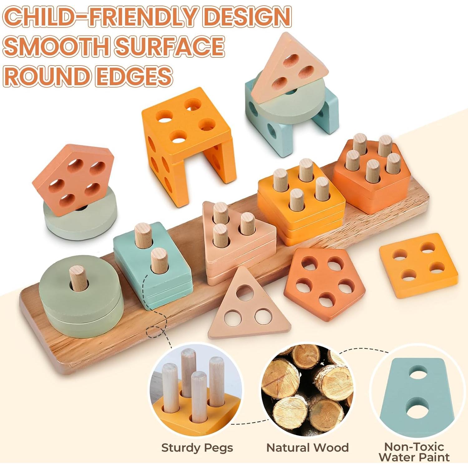 Juguetes Montessori 8 en 1 de Madera para Bebés Unisex