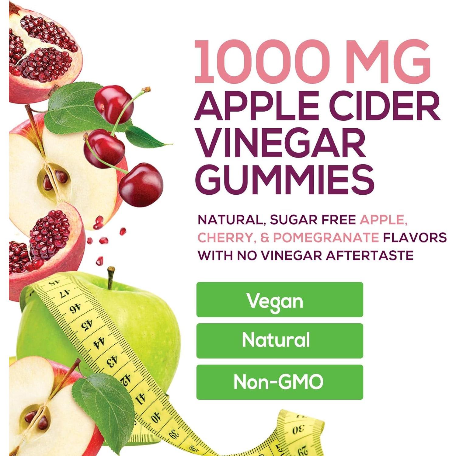 Gomitas de Vinagre de Sidra de Manzana Veganas 1000mg - 60 Unidades