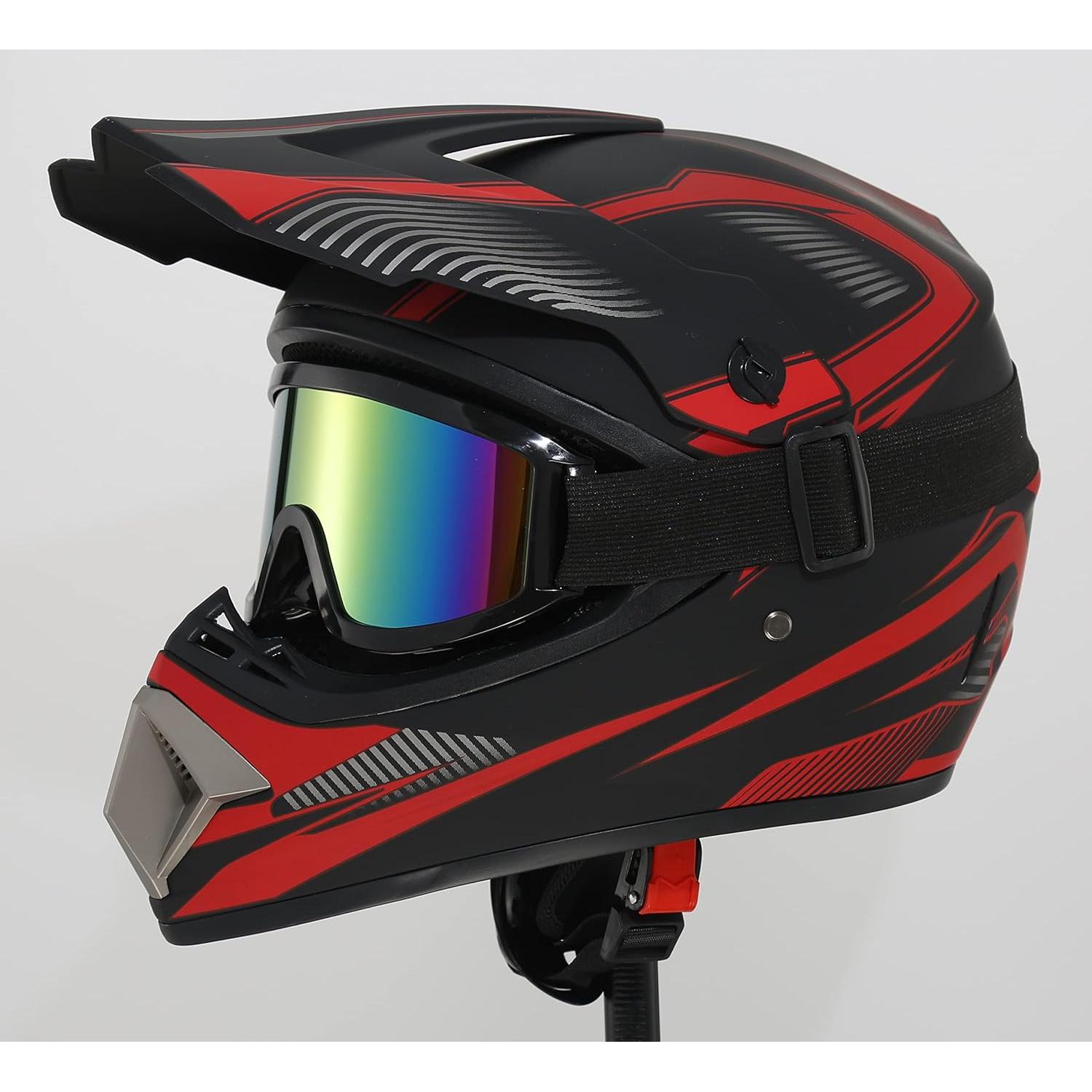 Casco Integral Senhill para Motocross con Guantes y Gafas