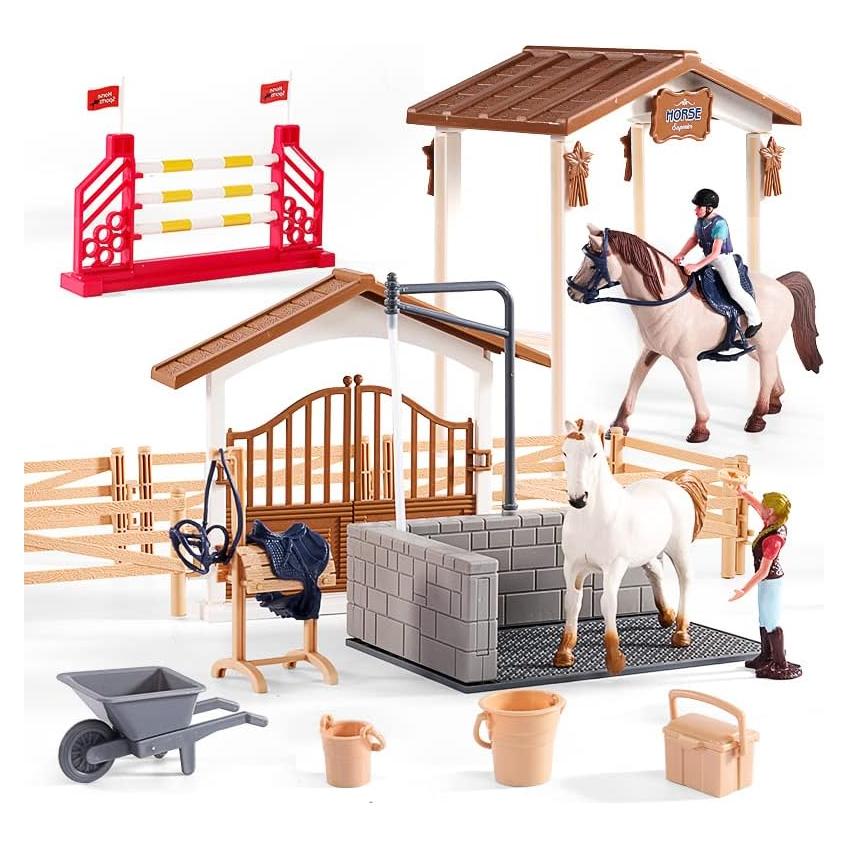 Juego de Establo de Caballos Peagrav con Jinete - 7.62x15.24 cm