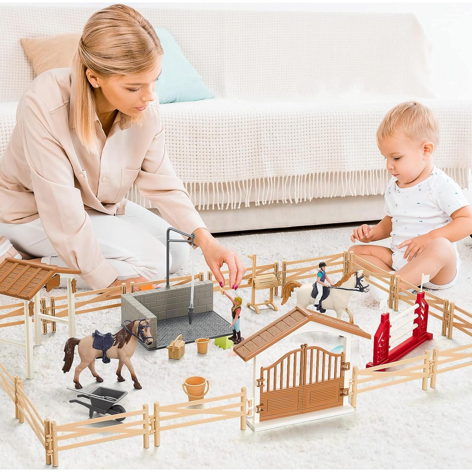 Juego de Establo de Caballos Peagrav con Jinete - 7.62x15.24 cm