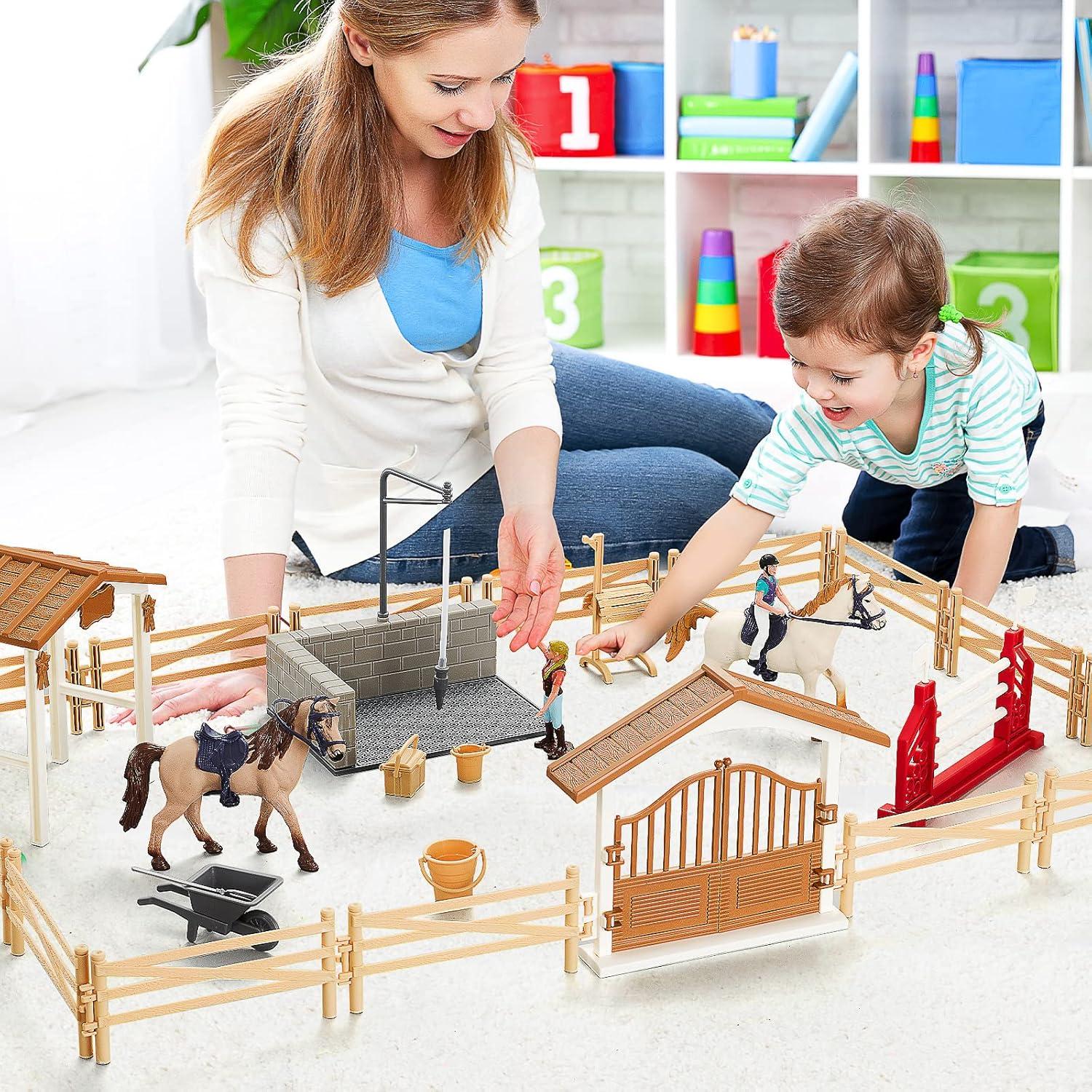 Juego de Establo de Caballos Peagrav con Jinete - 7.62x15.24 cm