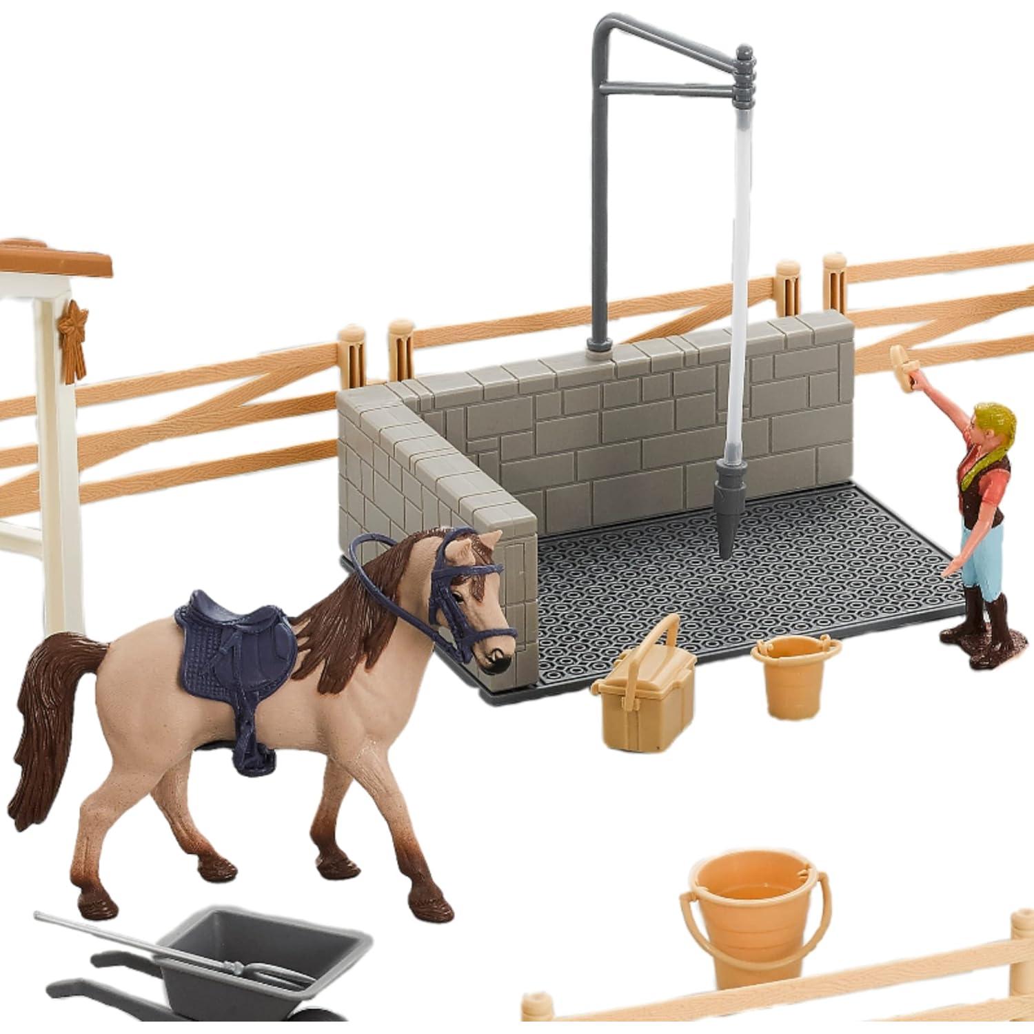 Juego de Establo de Caballos Peagrav con Jinete - 7.62x15.24 cm