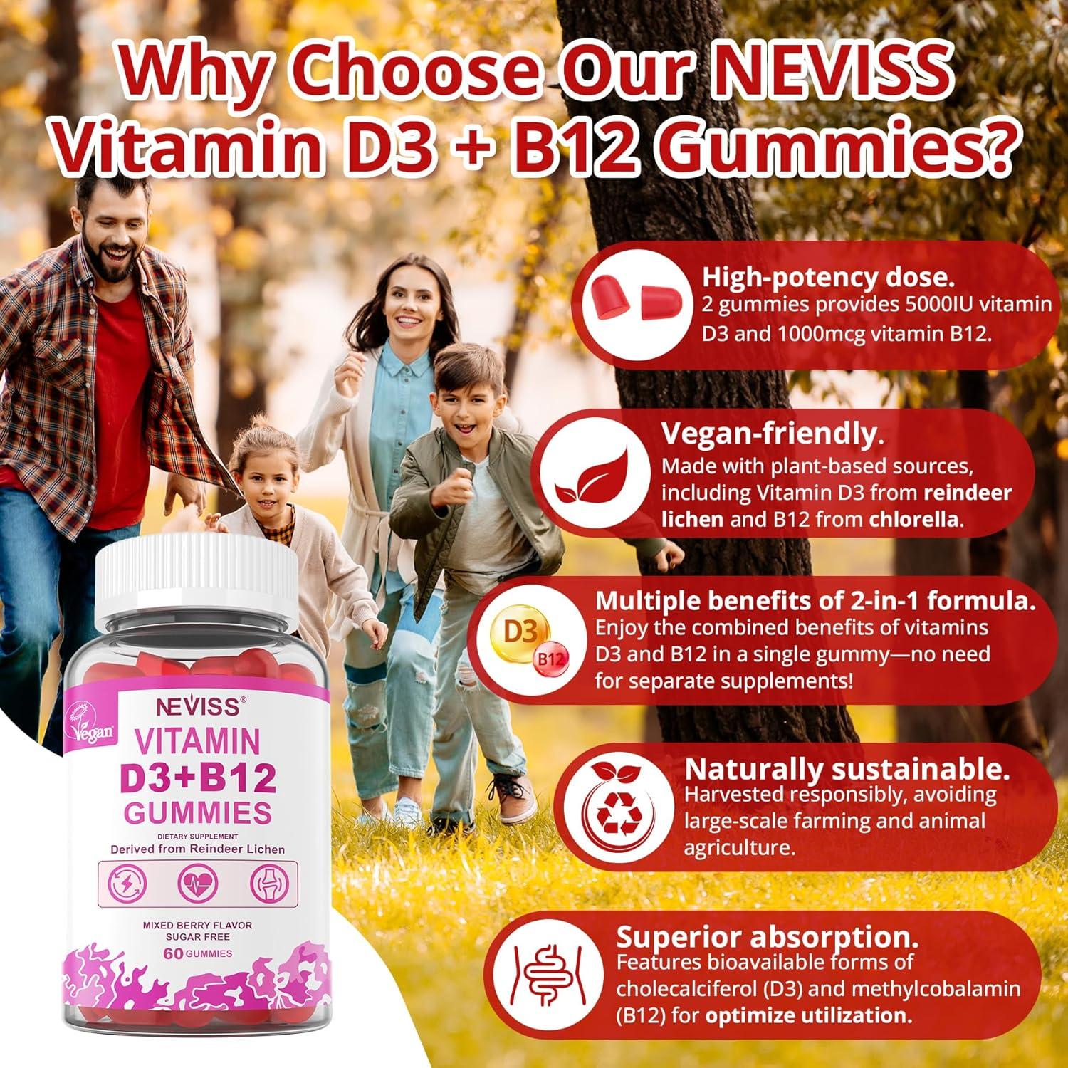 Gomas Veganas Vitamina D3 5000UI + B12 1000mcg Neviss 120u