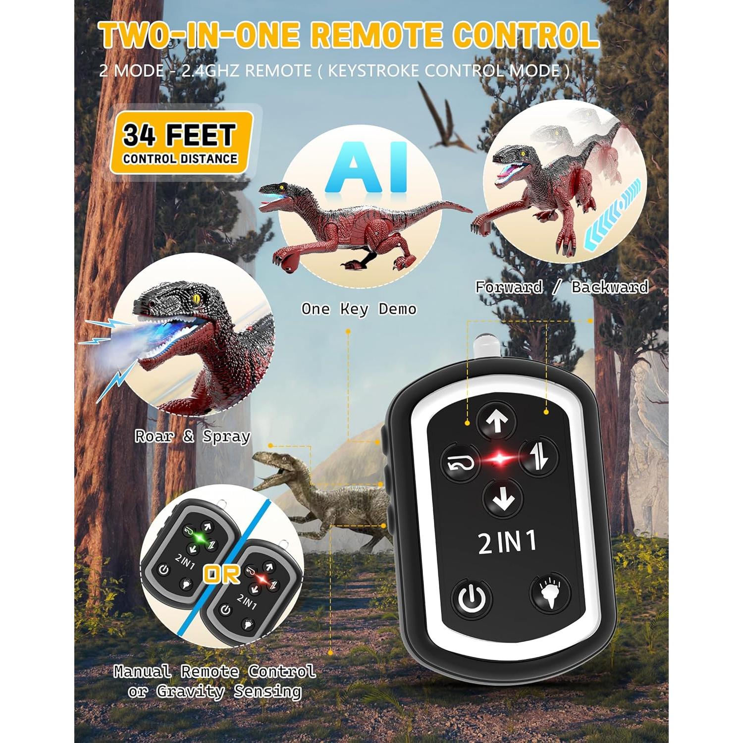 Coche de Dinosaurio RC Eulogia 2 en 1 con Gestos y Sonidos