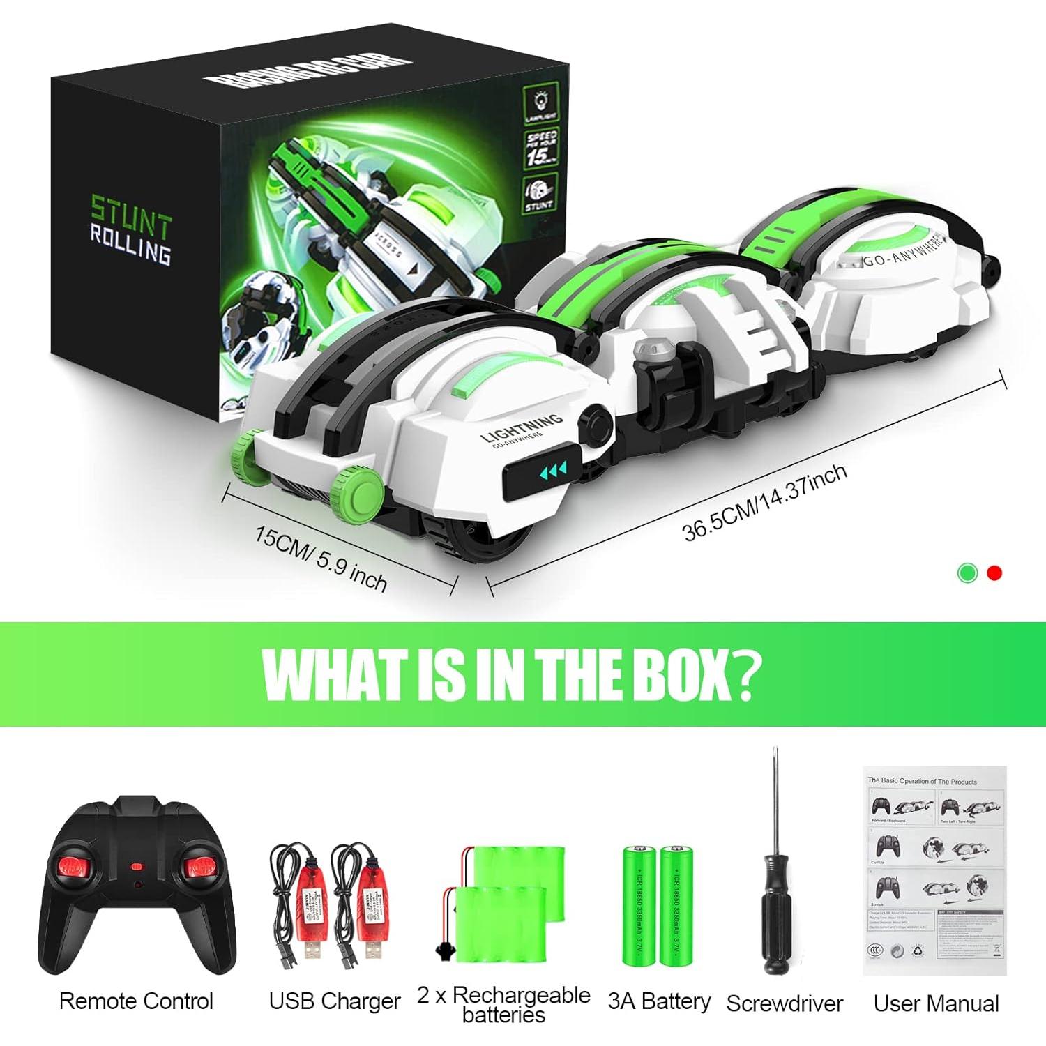 Coche RC Acrobático BAZADER Verde 360° con Luces LED