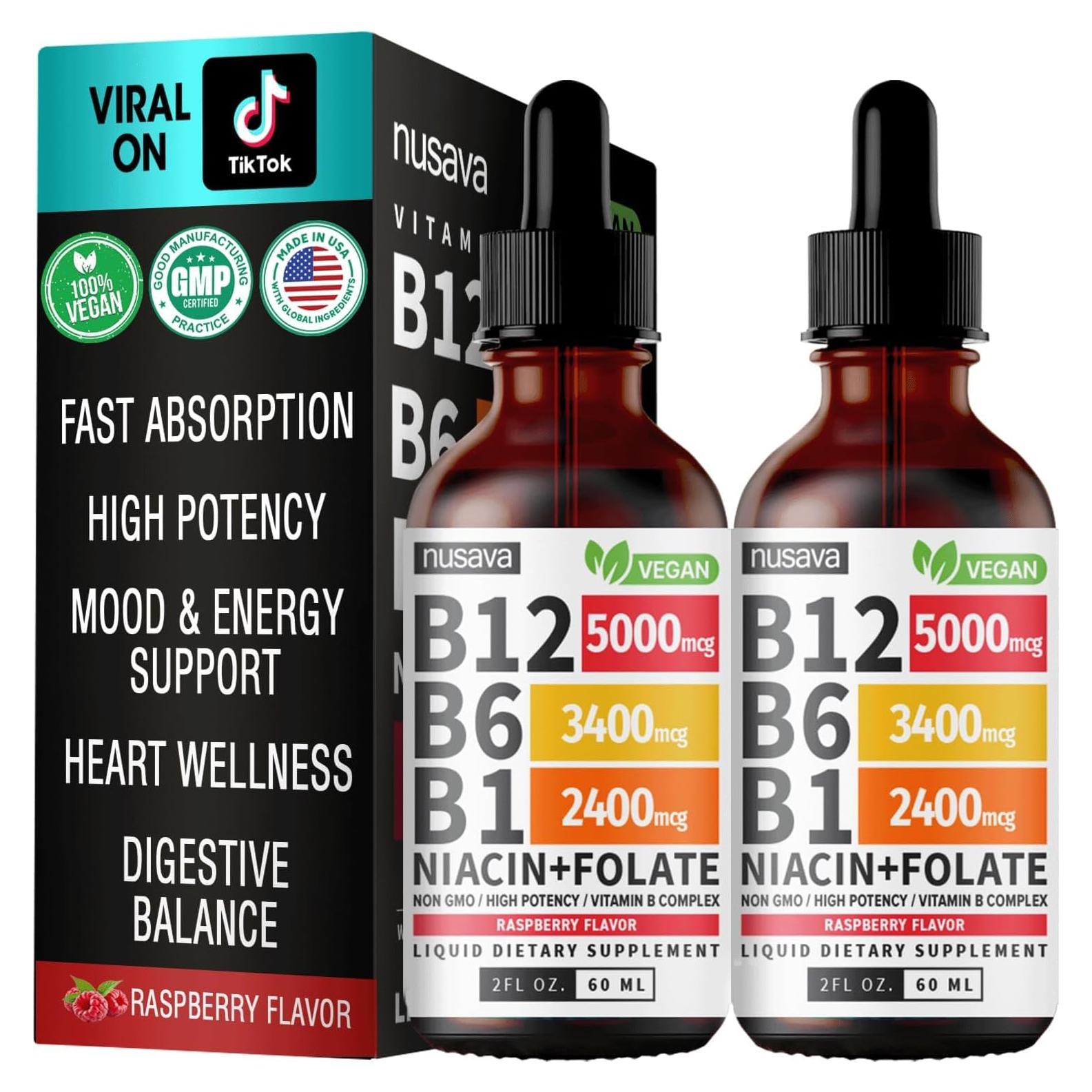 Gotas Líquidas de Vitamina B12 y B6 NUSAVA 60 ml Frambuesa