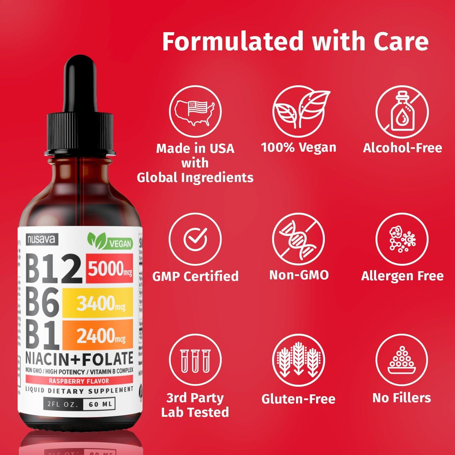 Gotas Líquidas de Vitamina B12 y B6 NUSAVA 60 ml Frambuesa