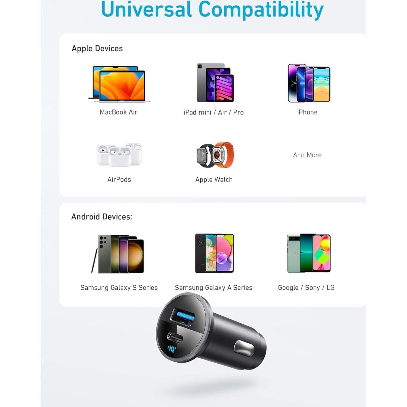 Cargador de Coche Anker 323 USB-C 52.5W Carga Rápida