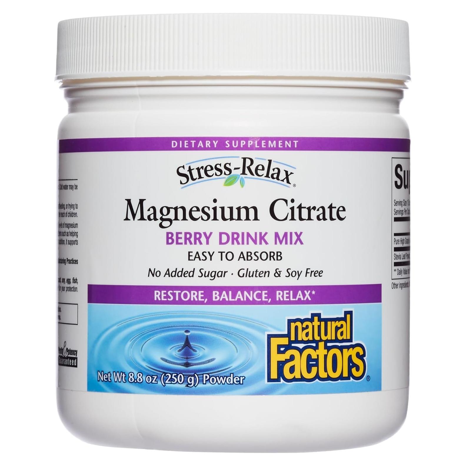 Mezcla de Bebida Citrato de Magnesio Natural Factors 250g Sabor Baya