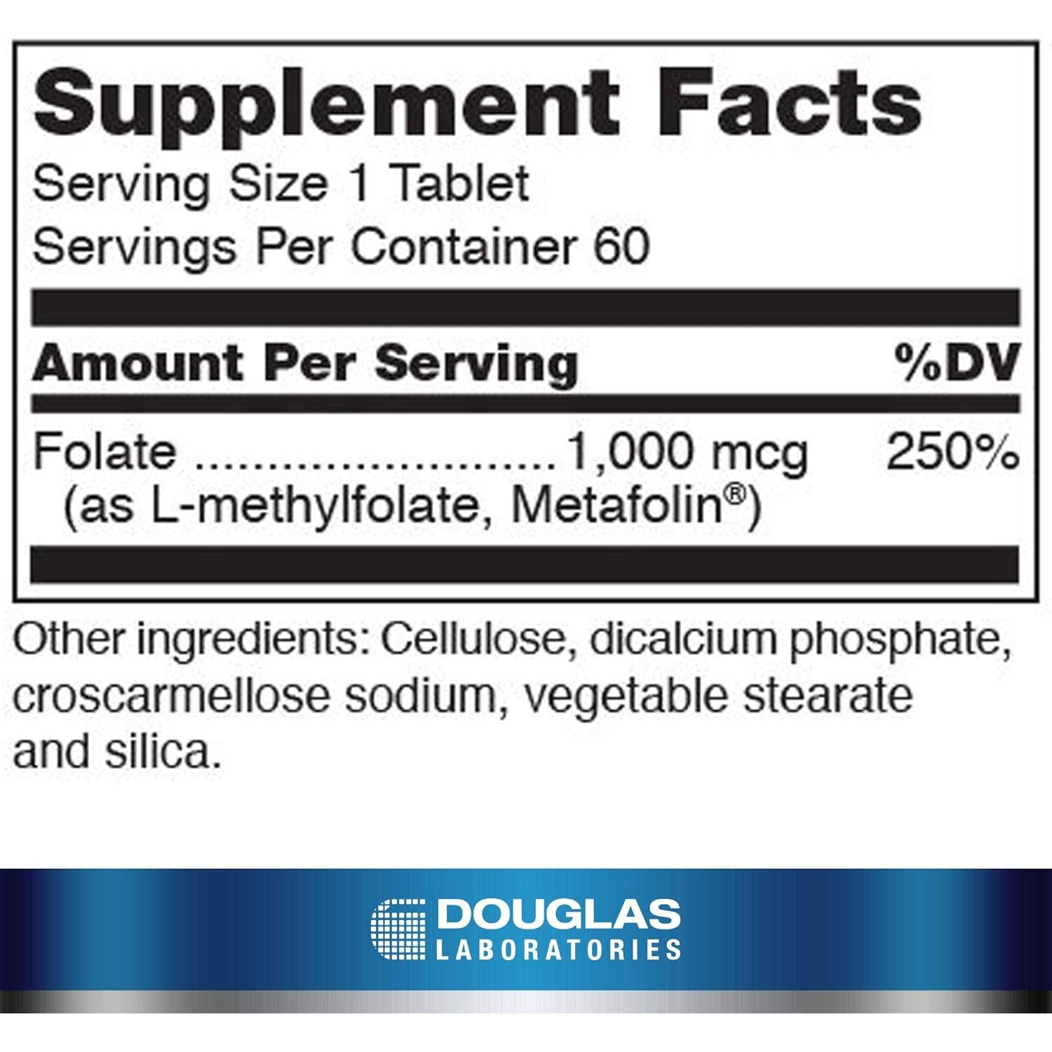 Suplemento de Metil Folato L-5-MTHF Douglas Laboratories 1000 mcg - 60 Tabletas