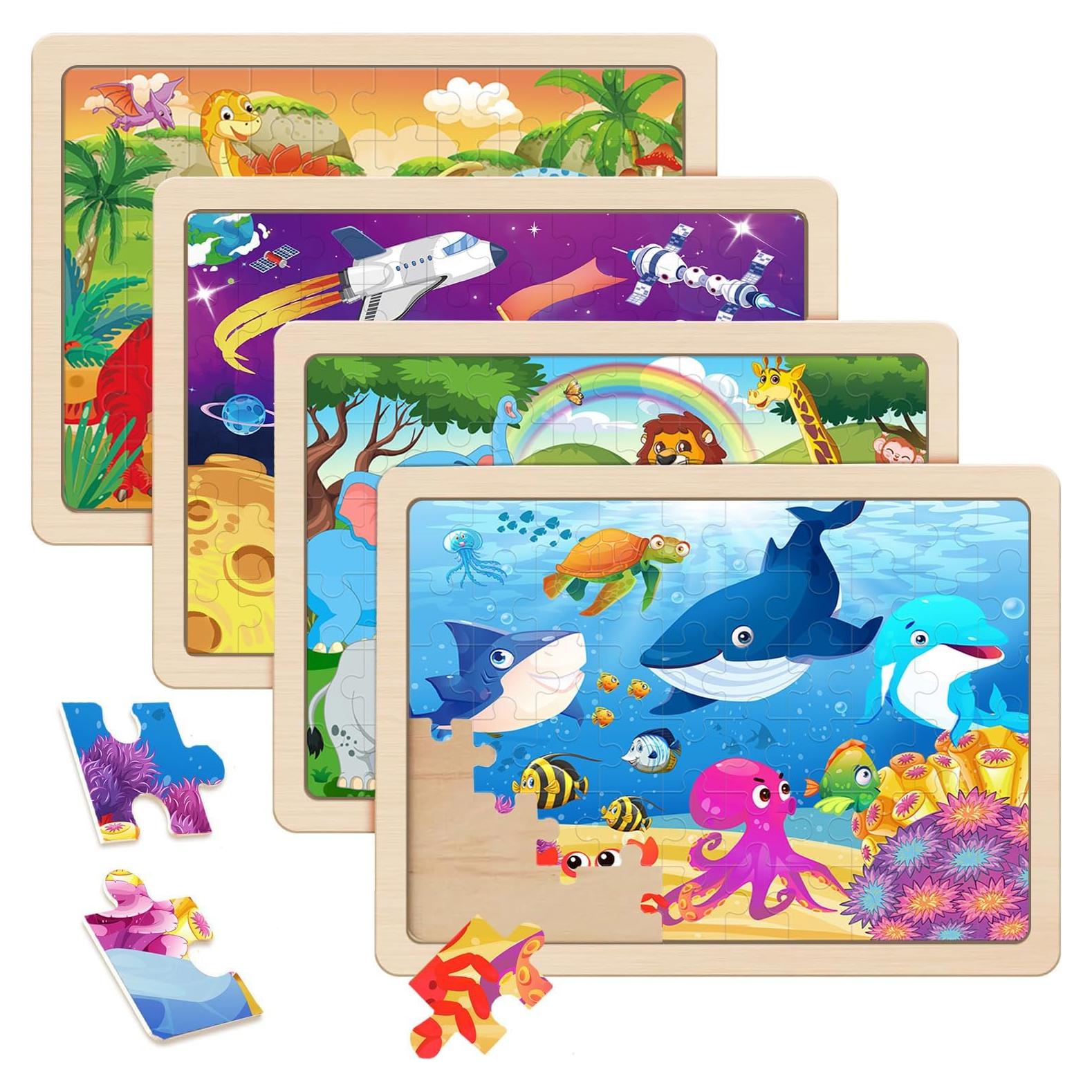 Rompecabezas de Madera RANSUNN 4 Temas 60 Piezas Niños 4-8 Años