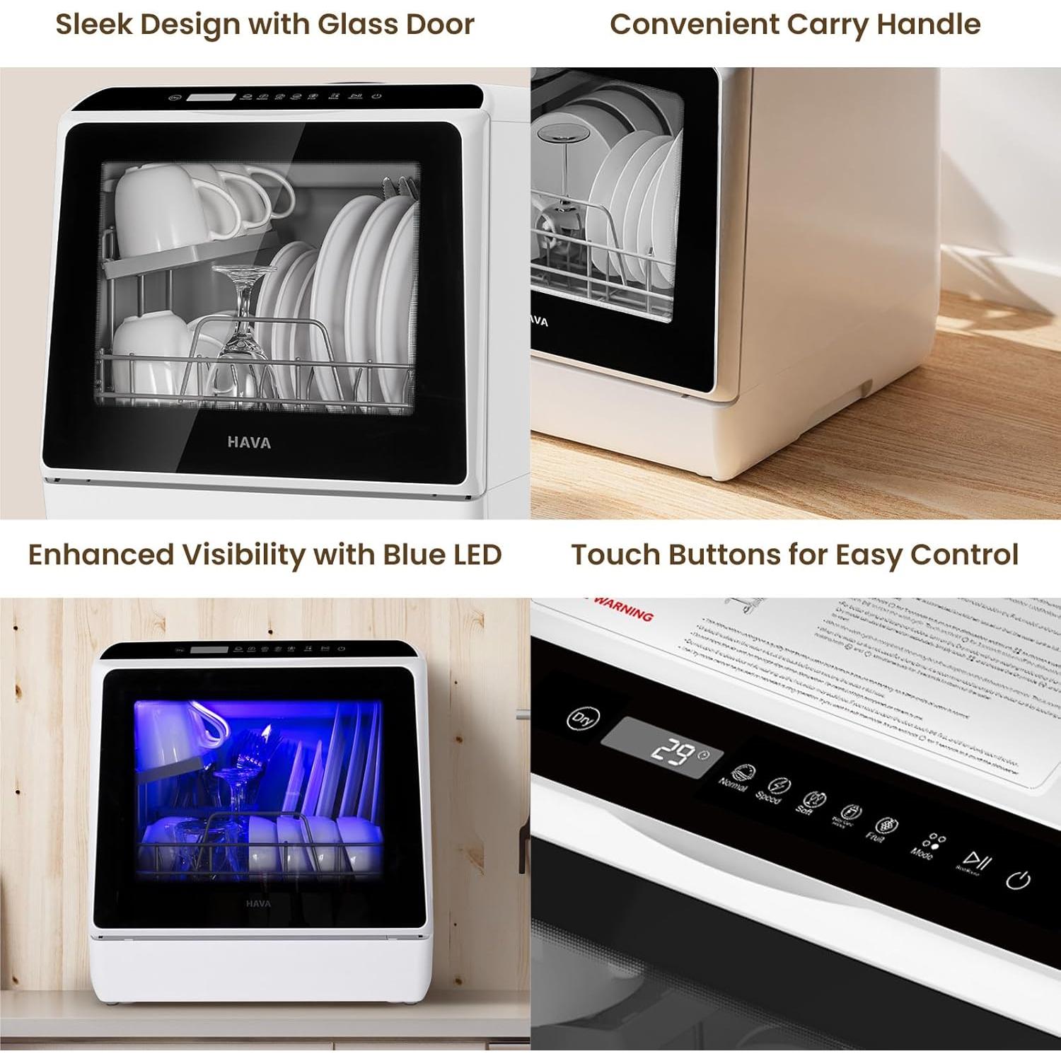 HAVA Lavavajillas de Encimera TDQR 6 Programas 5L Portátil