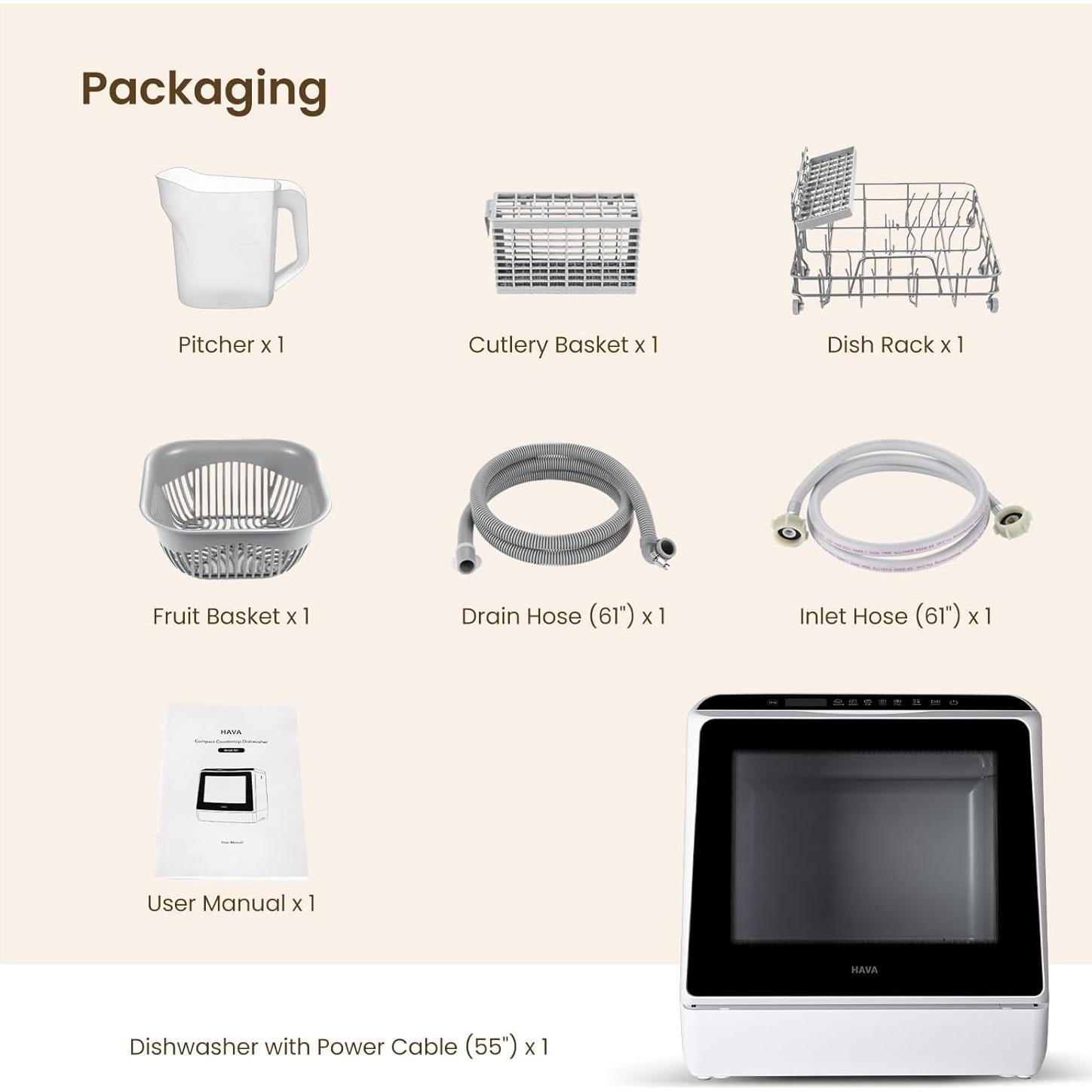 HAVA Lavavajillas de Encimera TDQR 6 Programas 5L Portátil
