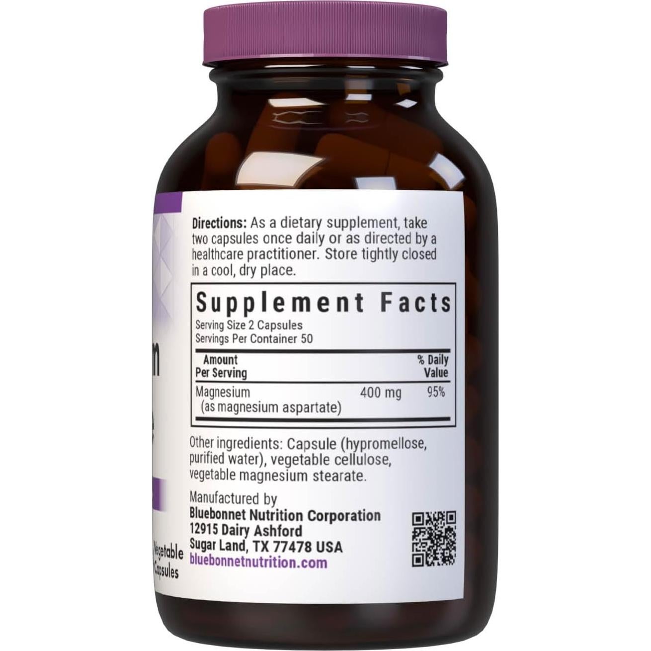 Suplemento de Magnesio 400 mg Bluebonnet - 100 Cápsulas Veganas