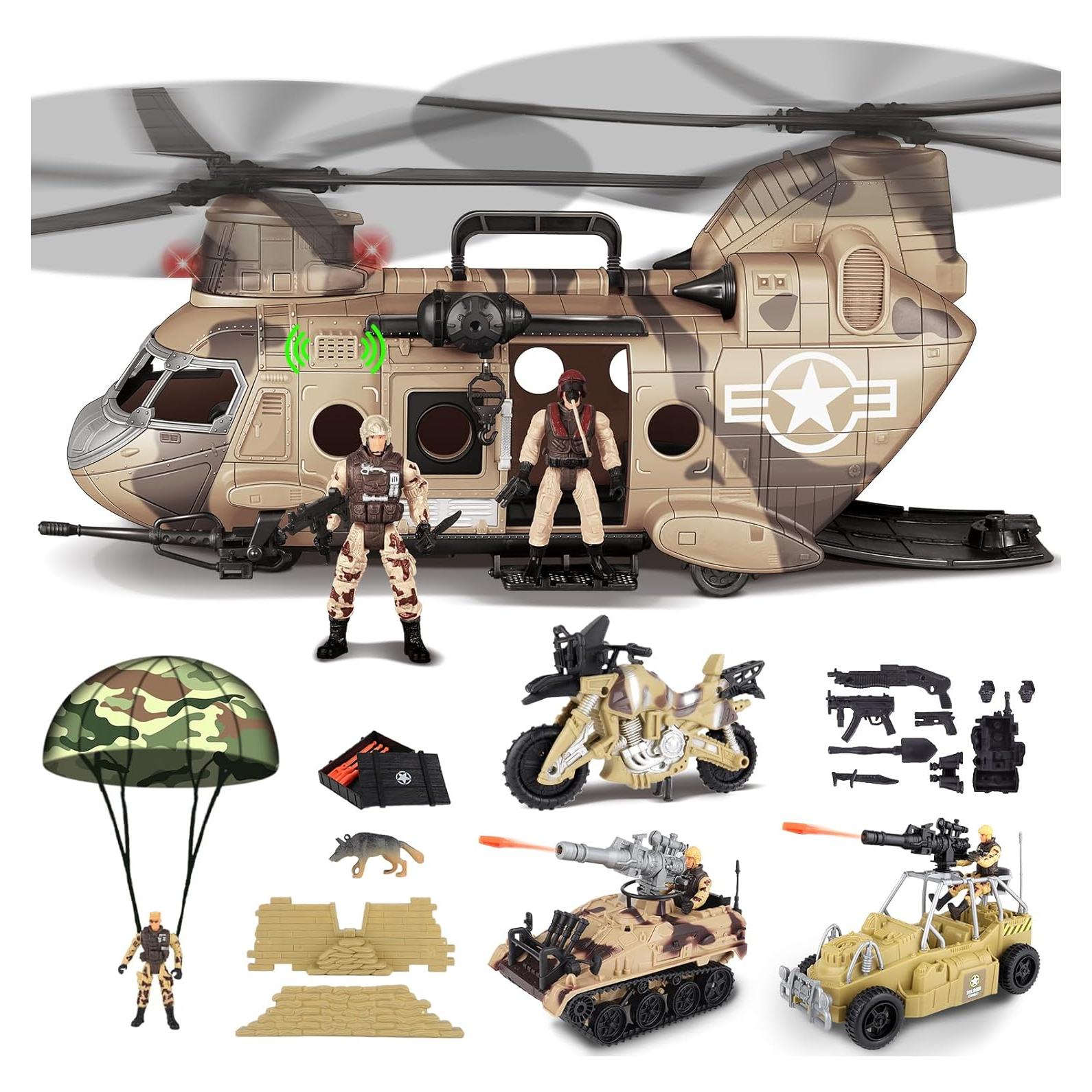 Juego de Juguetes de Helicóptero Militar de deAO con Figuras