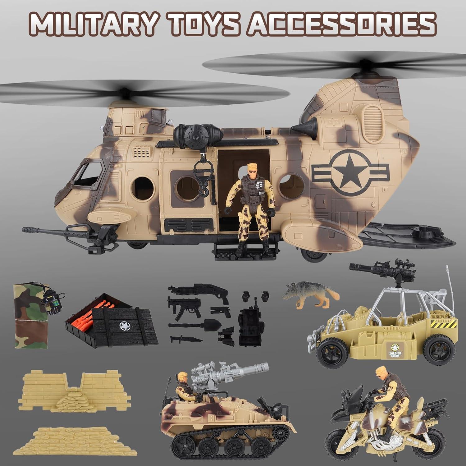 Juego de Juguetes de Helicóptero Militar de deAO con Figuras