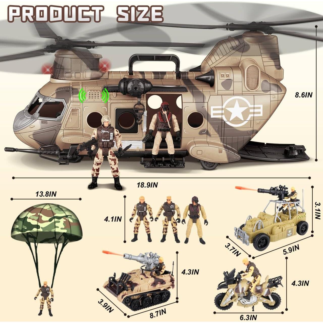 Juego de Juguetes de Helicóptero Militar de deAO con Figuras