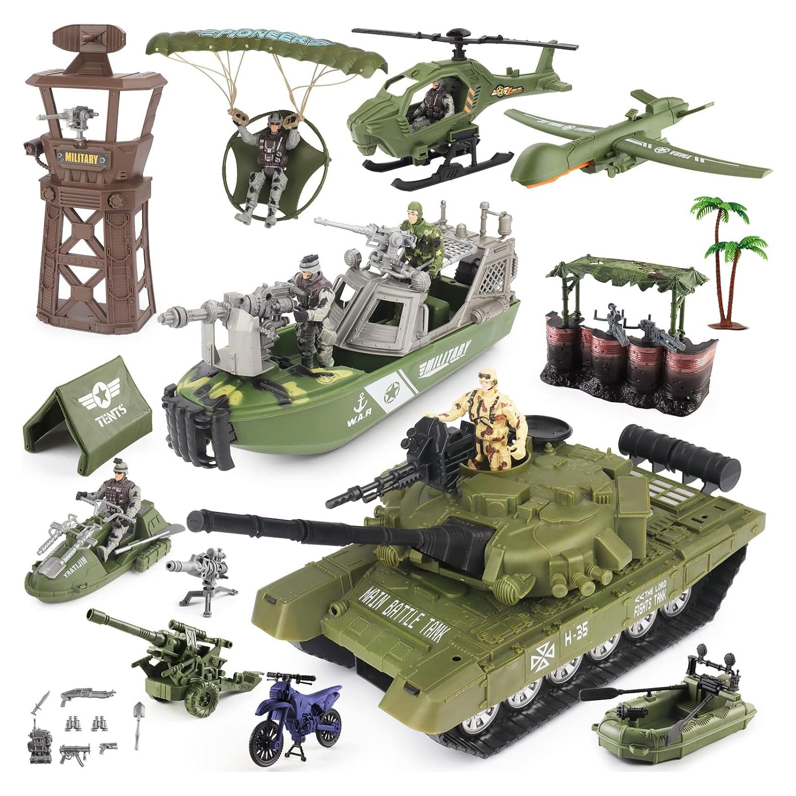 Conjunto de Juguetes Militares deAO con Barco, Tanque y 5 Soldados
