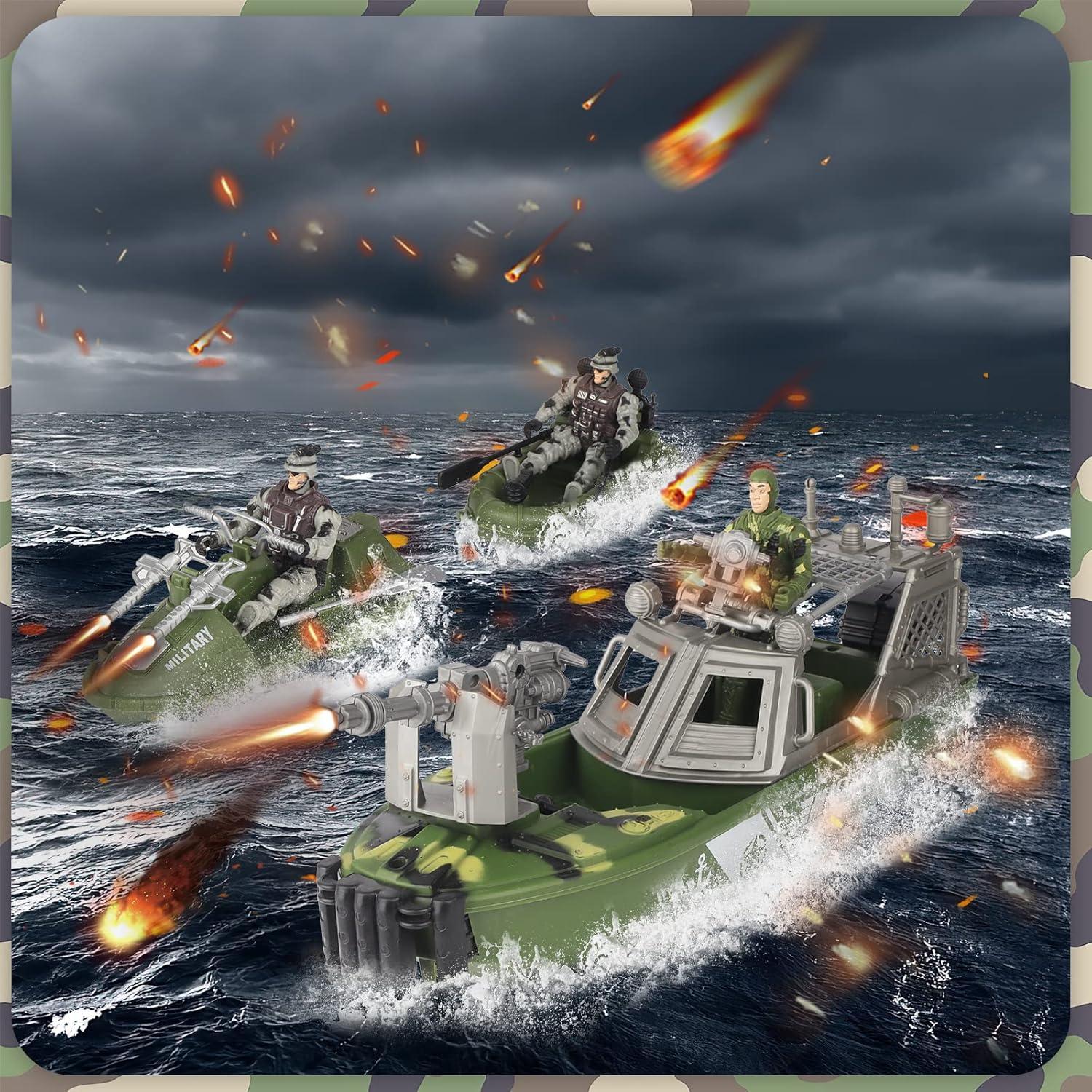 Conjunto de Juguetes Militares deAO con Barco, Tanque y 5 Soldados