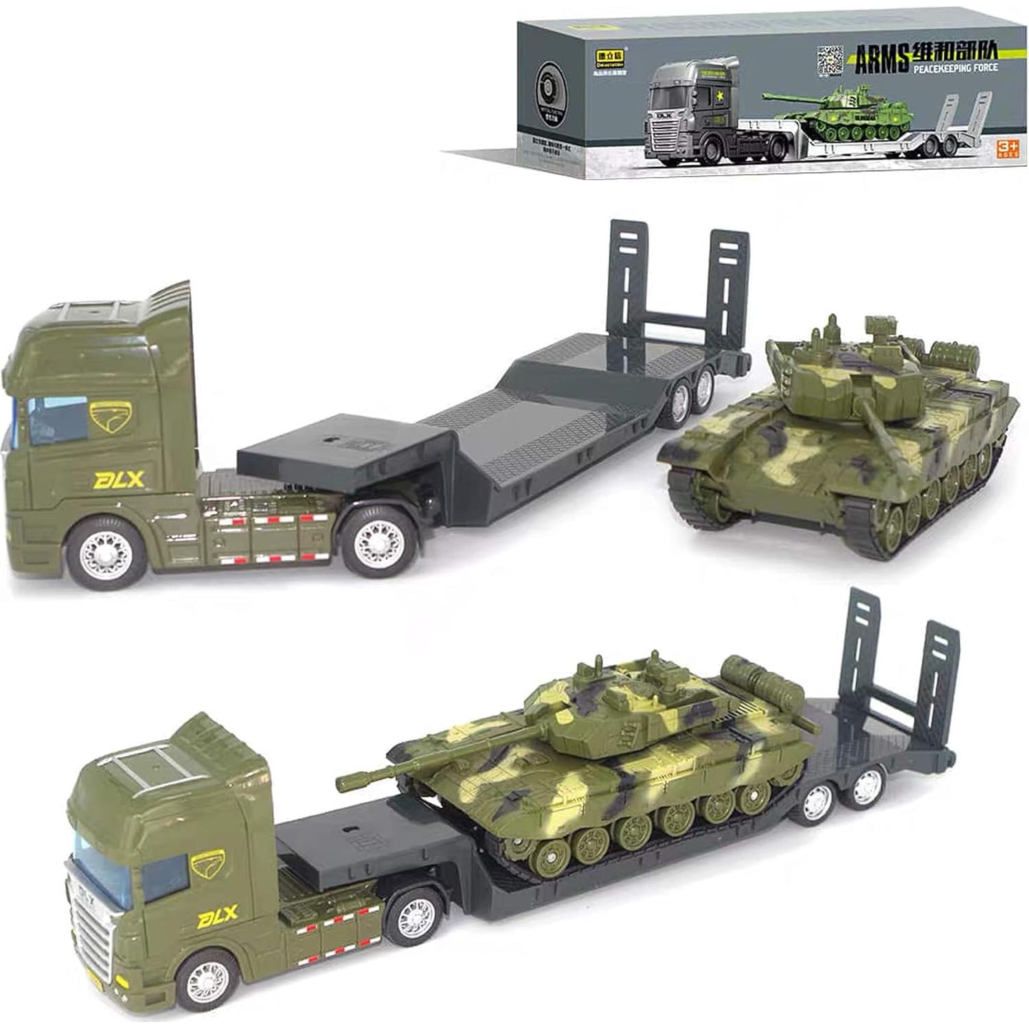 ZUKULIFE Camión de Plataforma con Tanque y Soldados - Juguete Militar