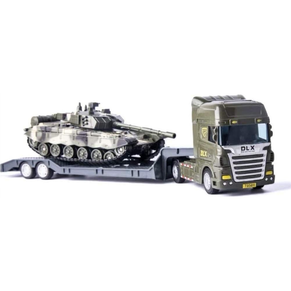 ZUKULIFE Camión de Plataforma con Tanque y Soldados - Juguete Militar