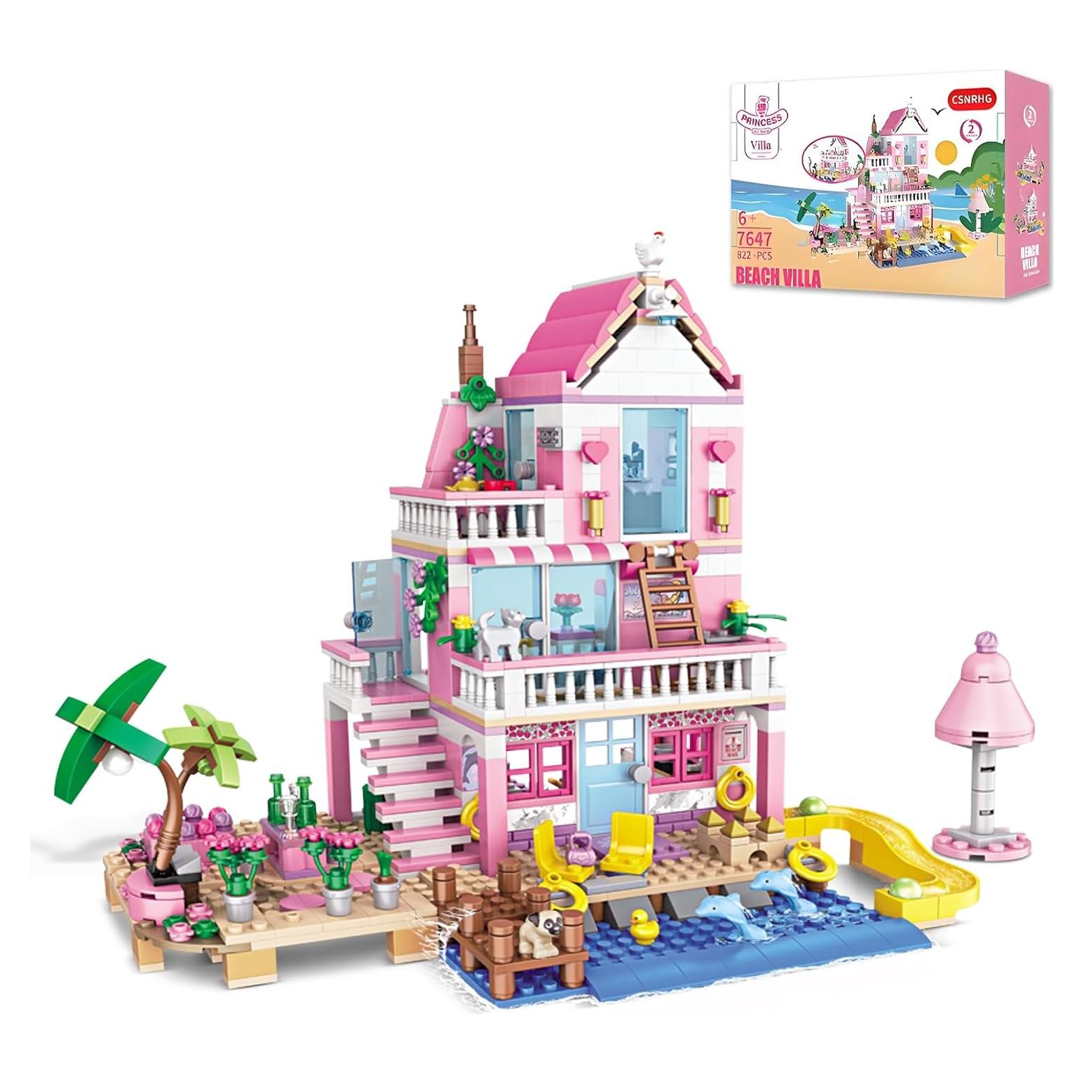 Conjunto de Construcción Villa de Playa Costera Rosa 822 Piezas