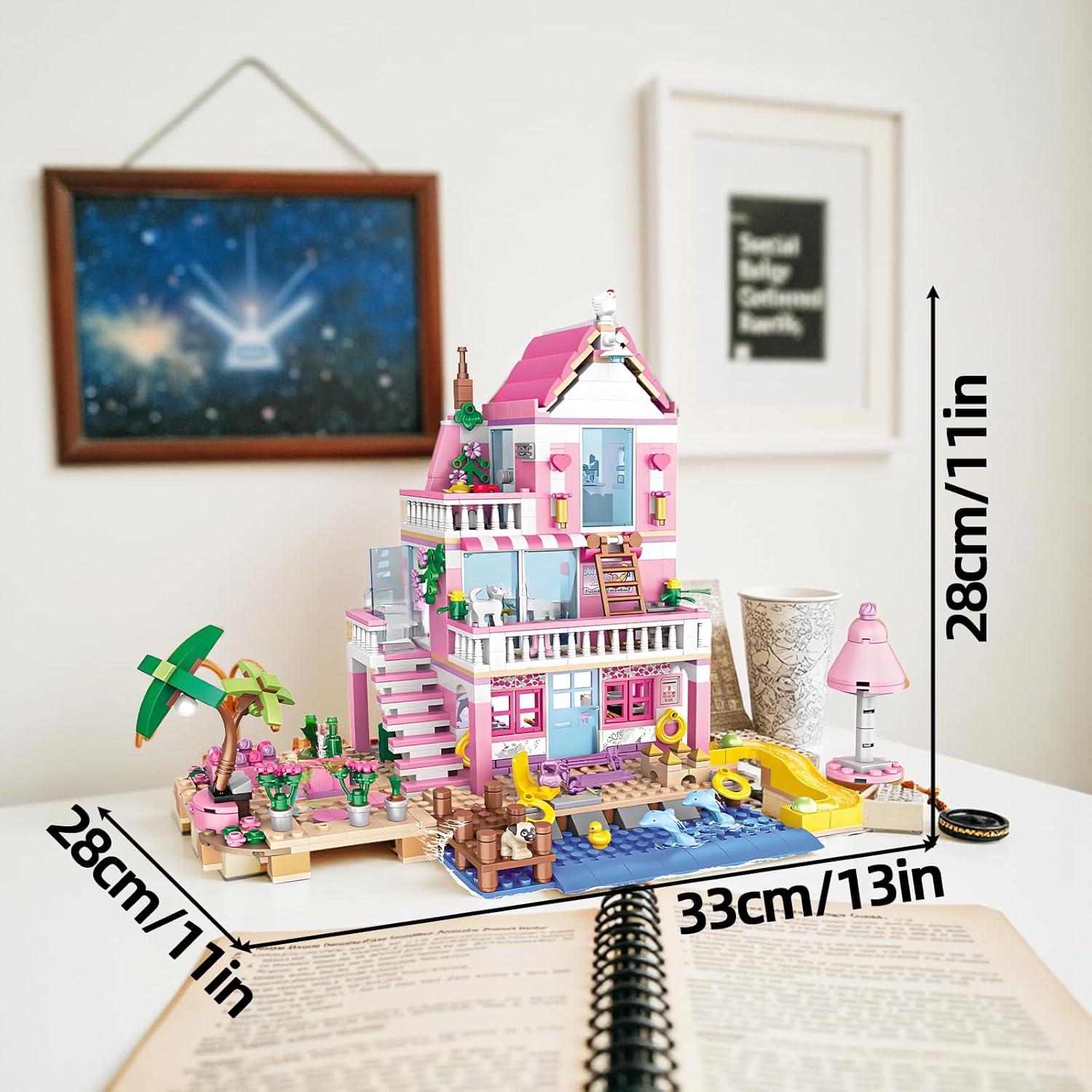 Conjunto de Construcción Villa de Playa Costera Rosa 822 Piezas