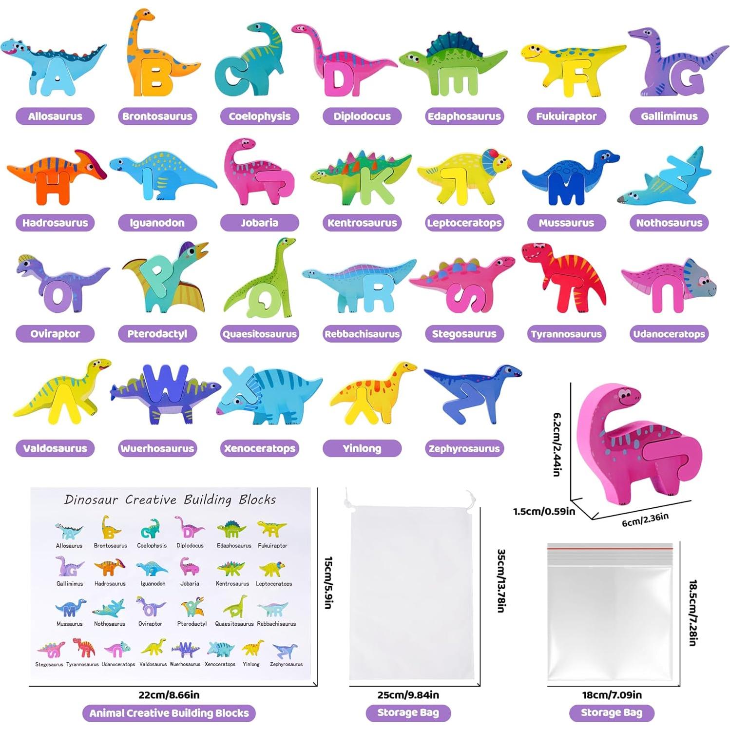 Rompecabezas de Madera Montessori Dinosaurios ABC 52 Piezas