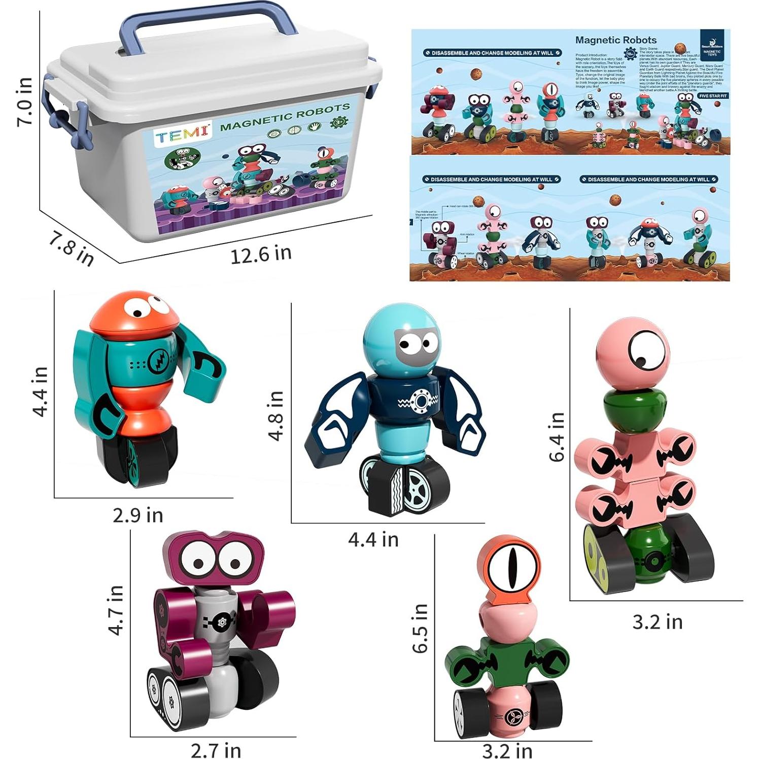 Juguete Robot Magnético TEMI para Niños 3 a 7 Años - 5 Robots de Planeta